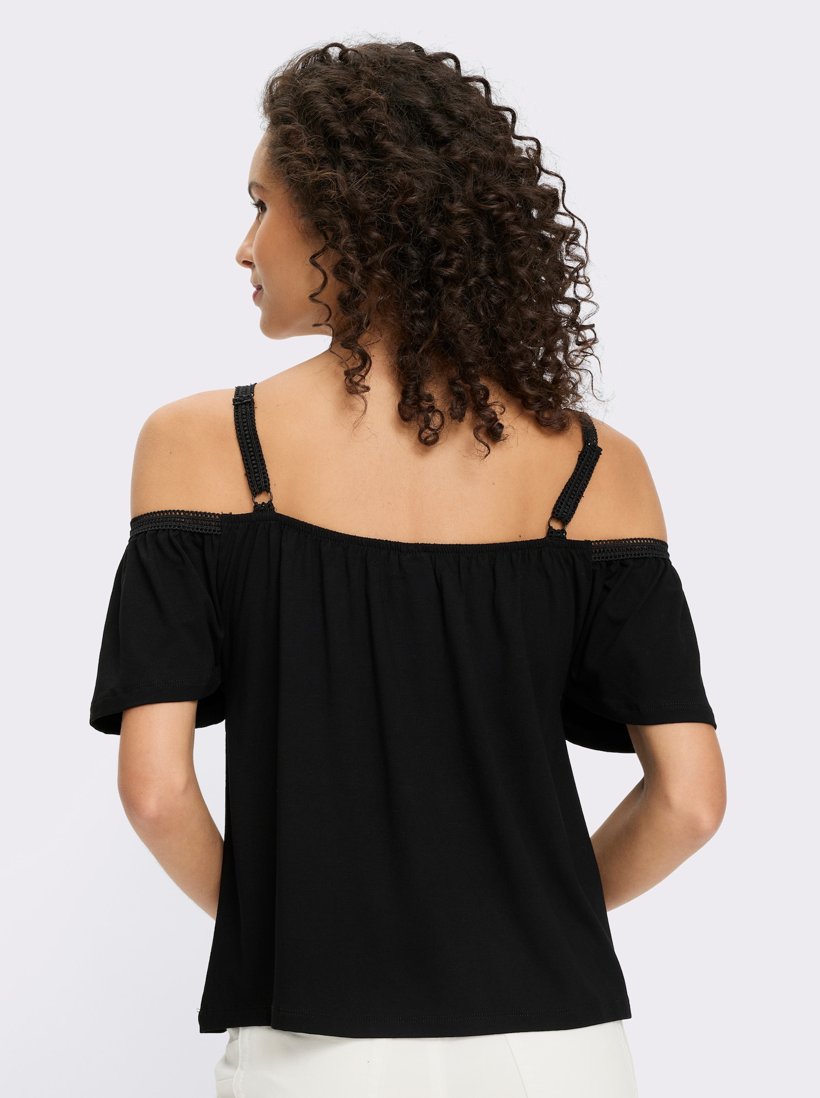 heine T-Shirt mit Carmen-Ausschnitt - schwarz