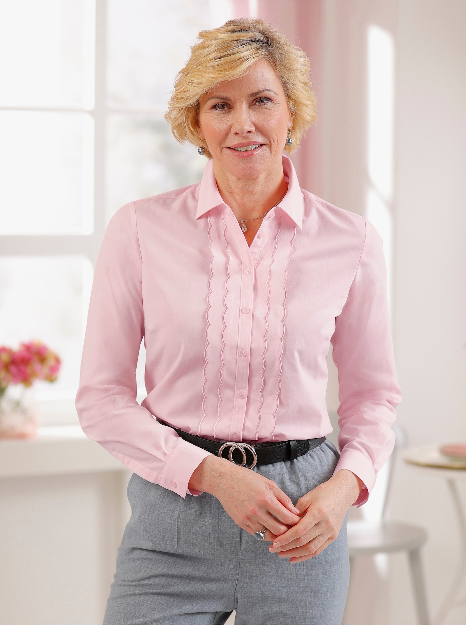 Langarmbluse mit Knopfmanschetten - hellrosé