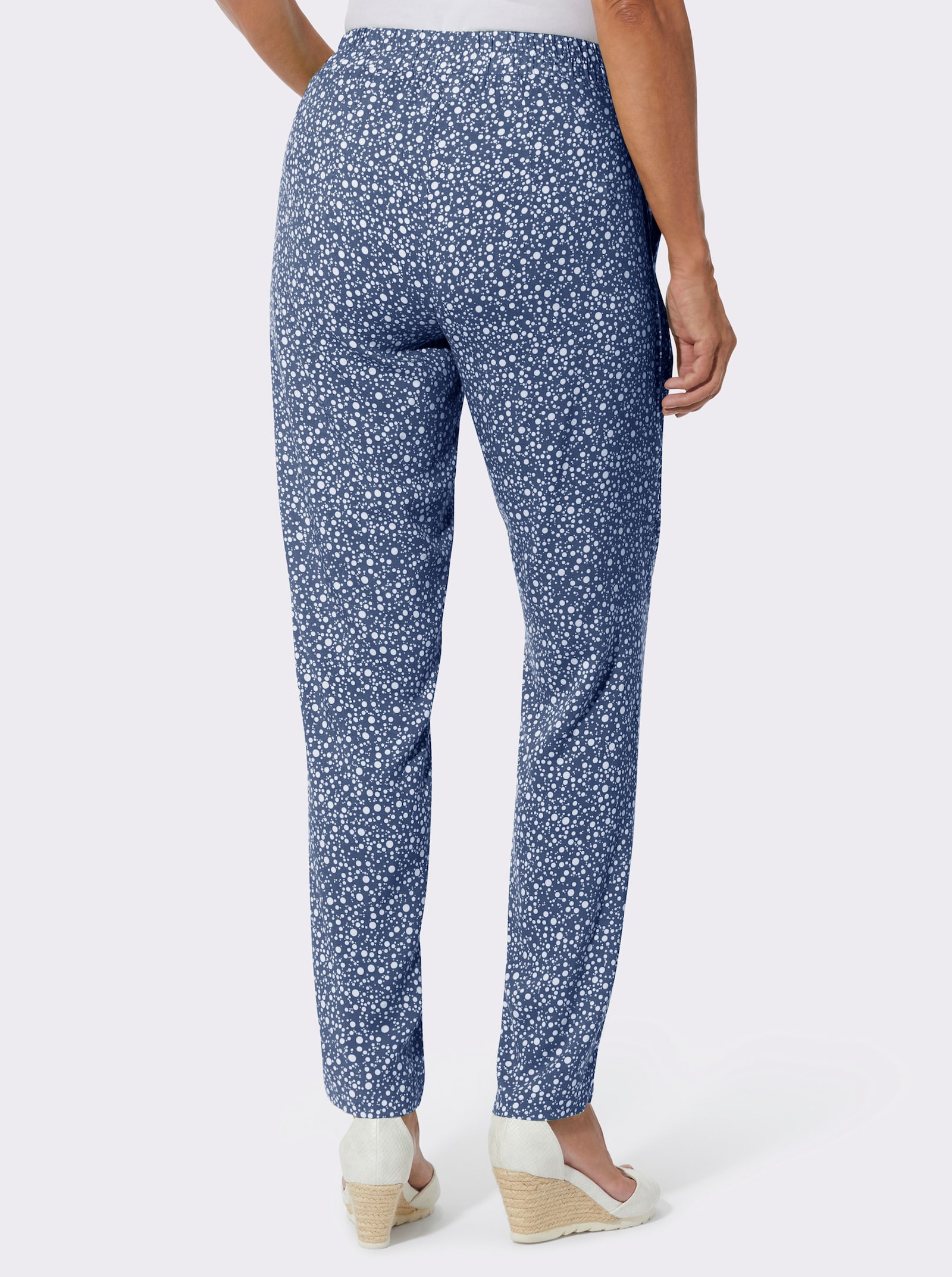 Schlupfhose mit Dehnbund - jeansblau-weiß-bedruckt