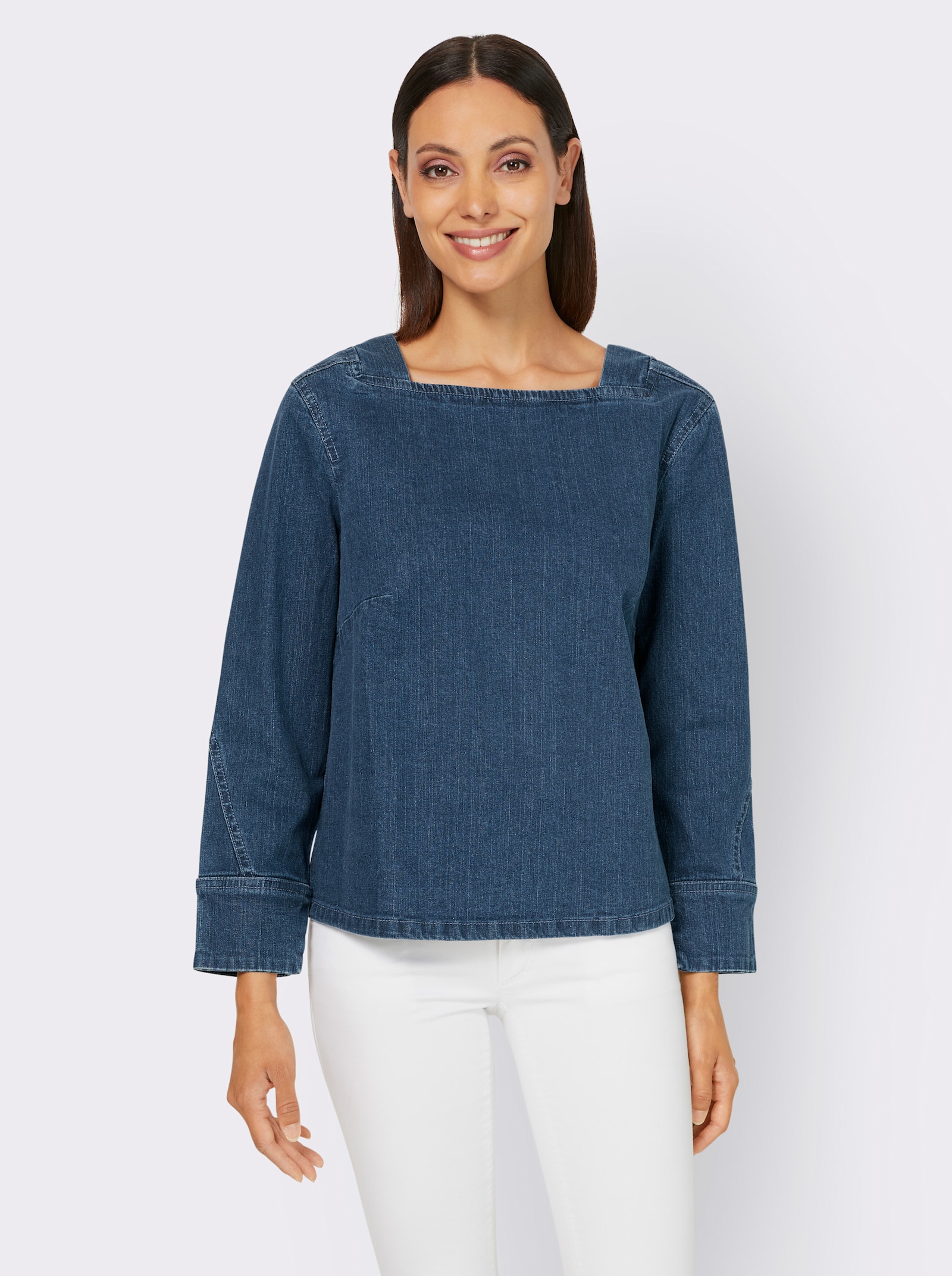 heine Jeansbluse mit Carré-Ausschnitt - blue-stone-washed