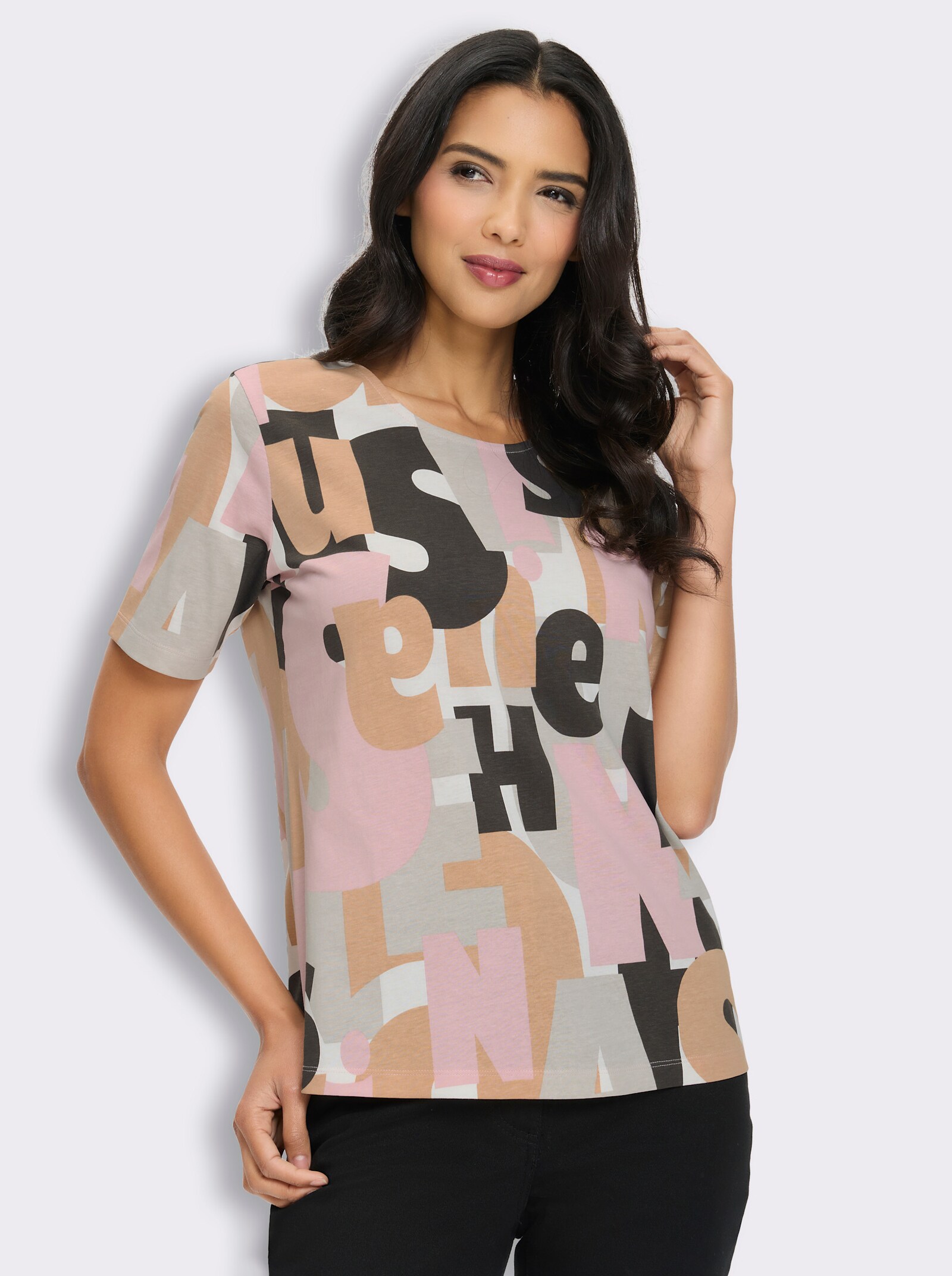 Kurzarmshirt - hortensie-graphit-bedruckt