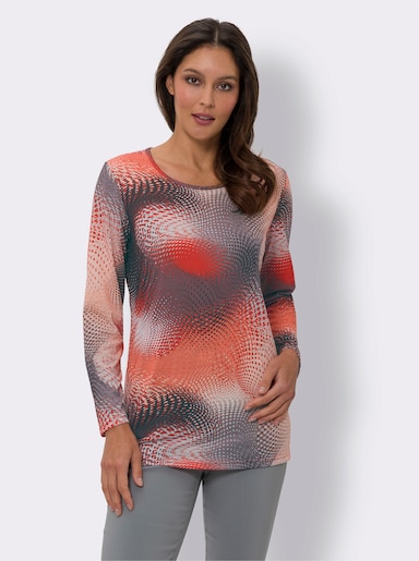 Longshirt in A-Linie - orange-taupe-bedruckt
