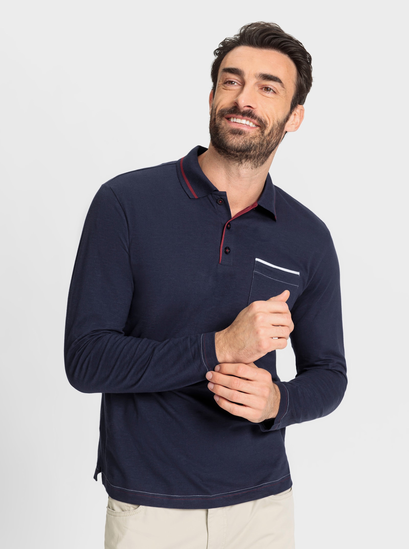 Marco Donati Langarm-Poloshirt aus reiner Baumwolle - marine