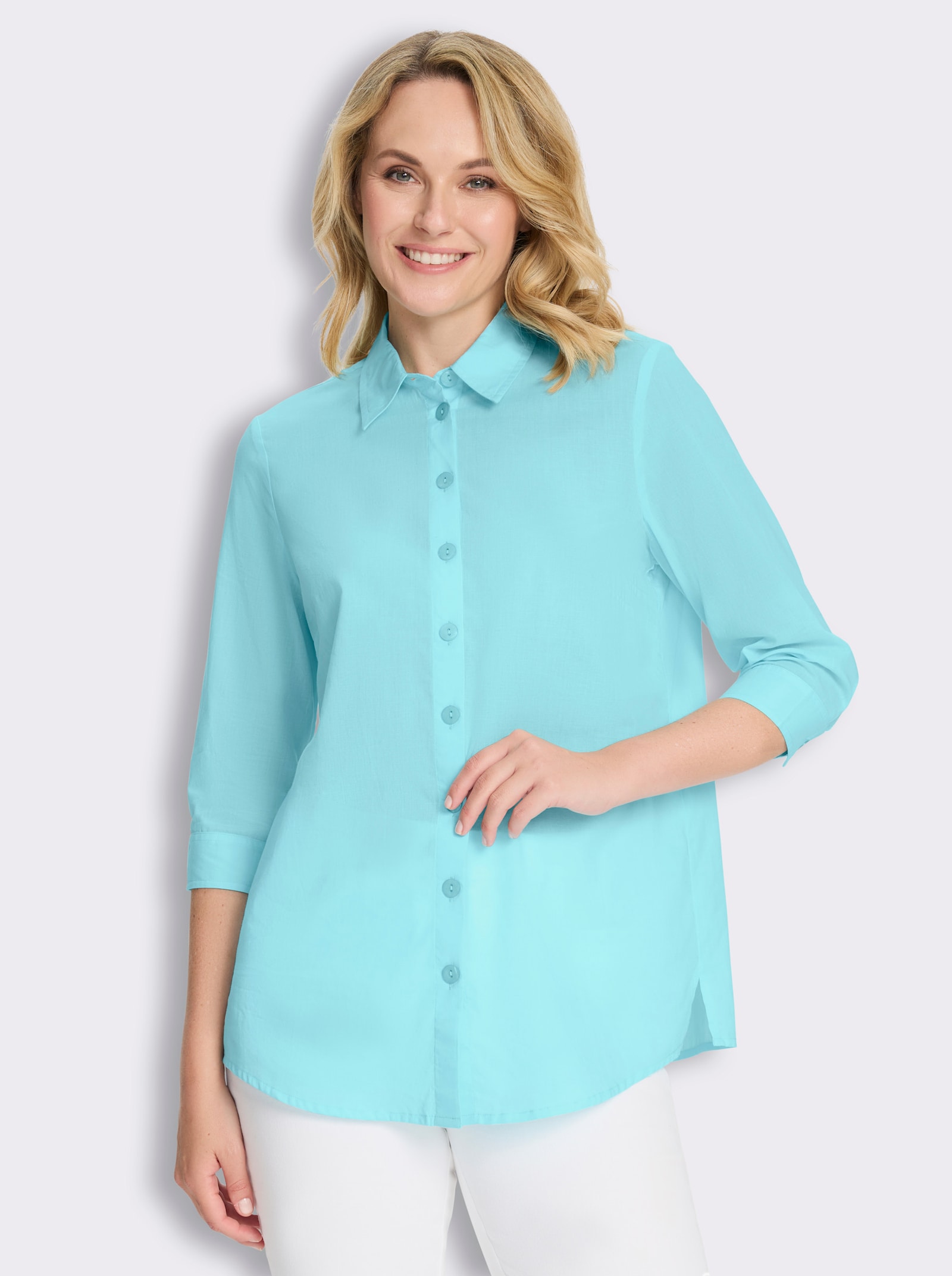 Longbluse mit Seitenschlitzen - aquamarin