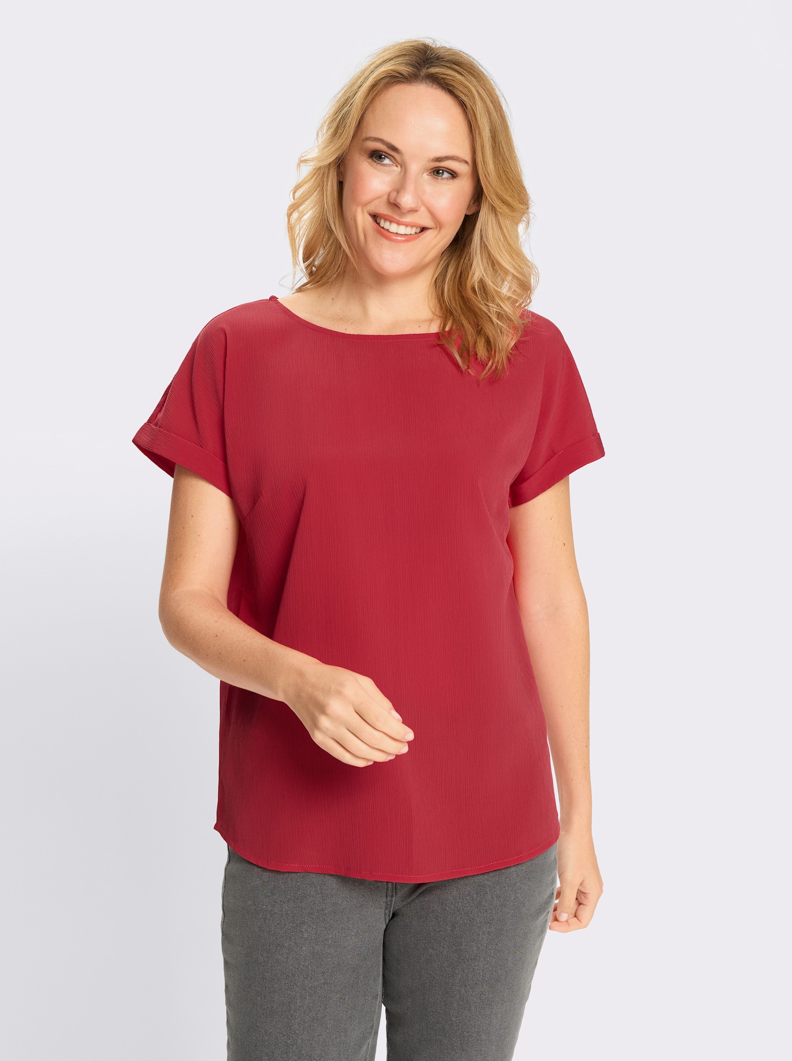 Comfortblouse van crinklemateriaal - aardbei