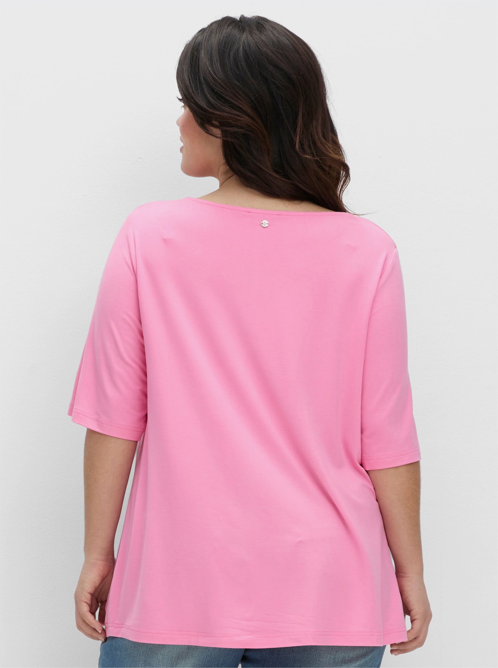 sheego Shirt mit Karree-Ausschnitt, leicht tailliert - blumiges pink