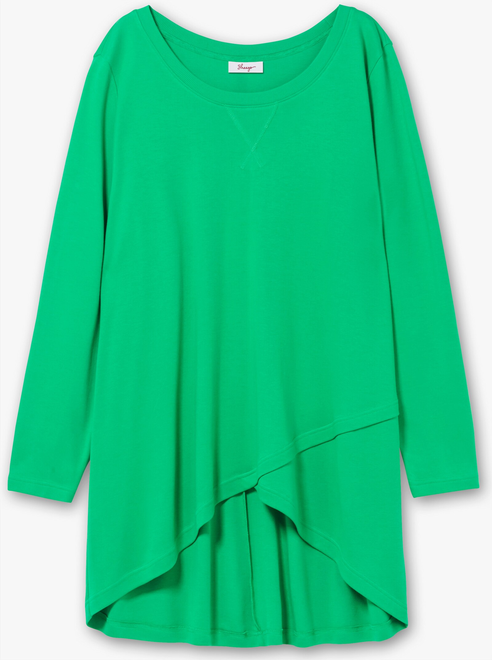 sheego Shirt met lange mouwen in wikkellook - grasgroen