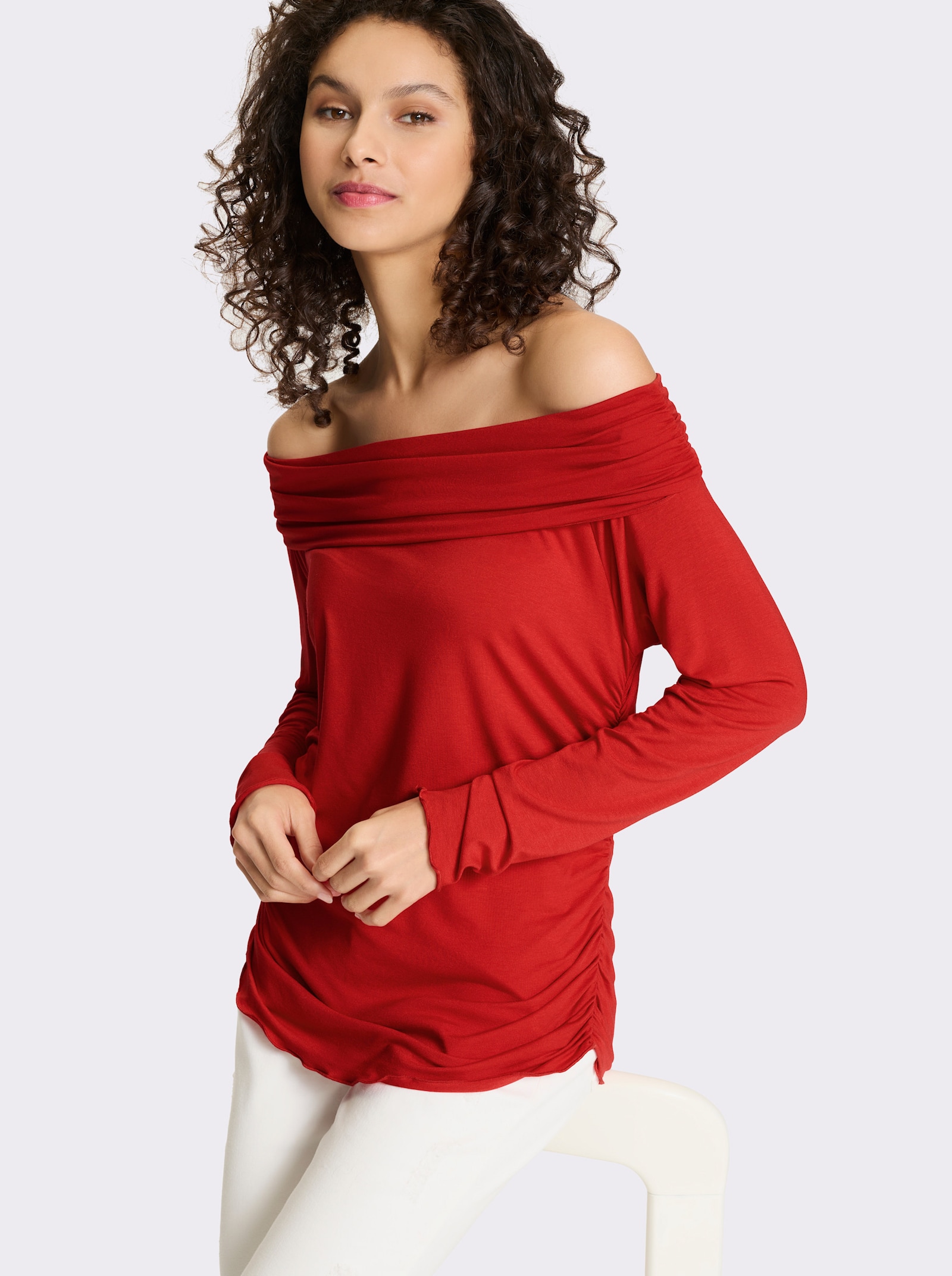 heine Carmenshirt mit Wellensaum - erdbeere