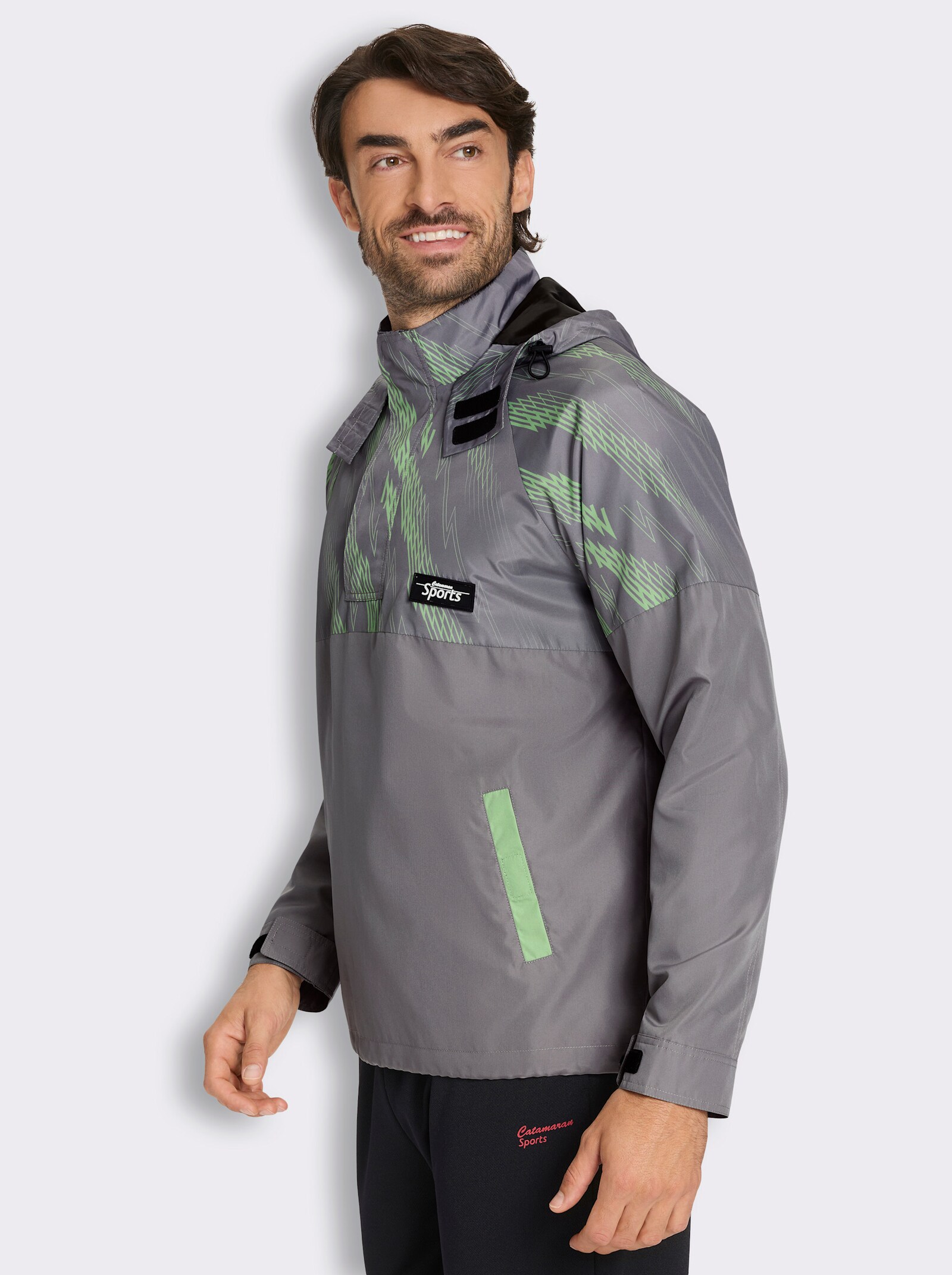 Catamaran Sports Funktionsjacke mit Kapuze - grau-reseda-bedruckt