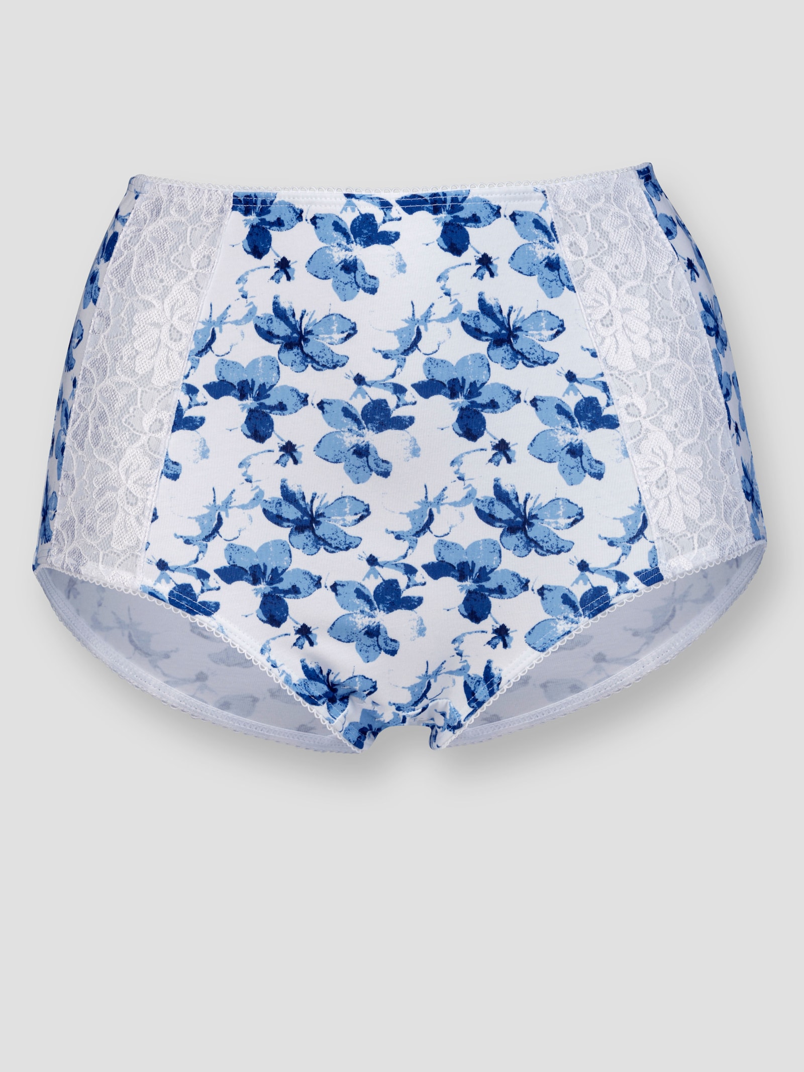 Taillenslip mit Spitzen-Einsätzen - weiß-marine-bedruckt + marine