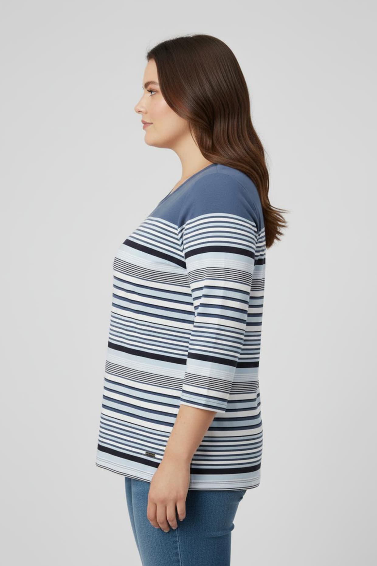 Ringelshirt mit 3/4-Ärmeln - jeansblau-ecru-geringelt