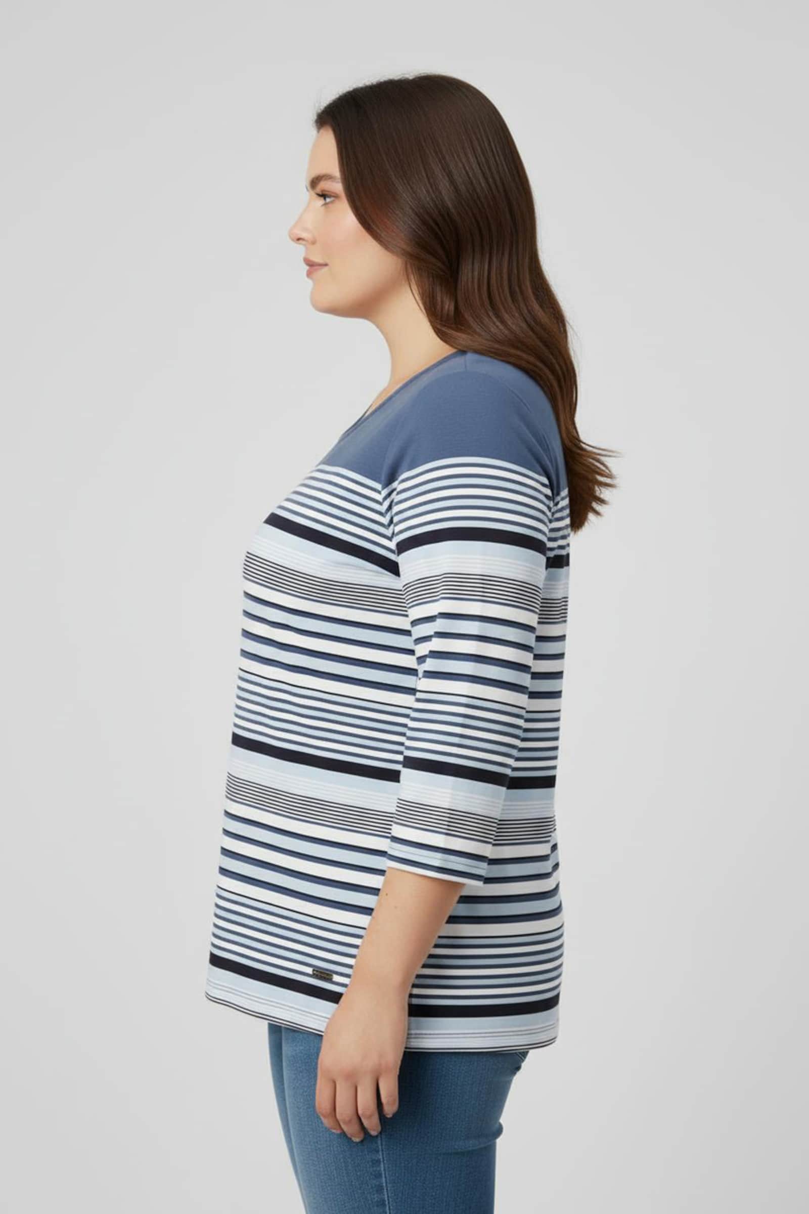 Ringelshirt mit 3/4-Ärmeln - jeansblau-ecru-geringelt