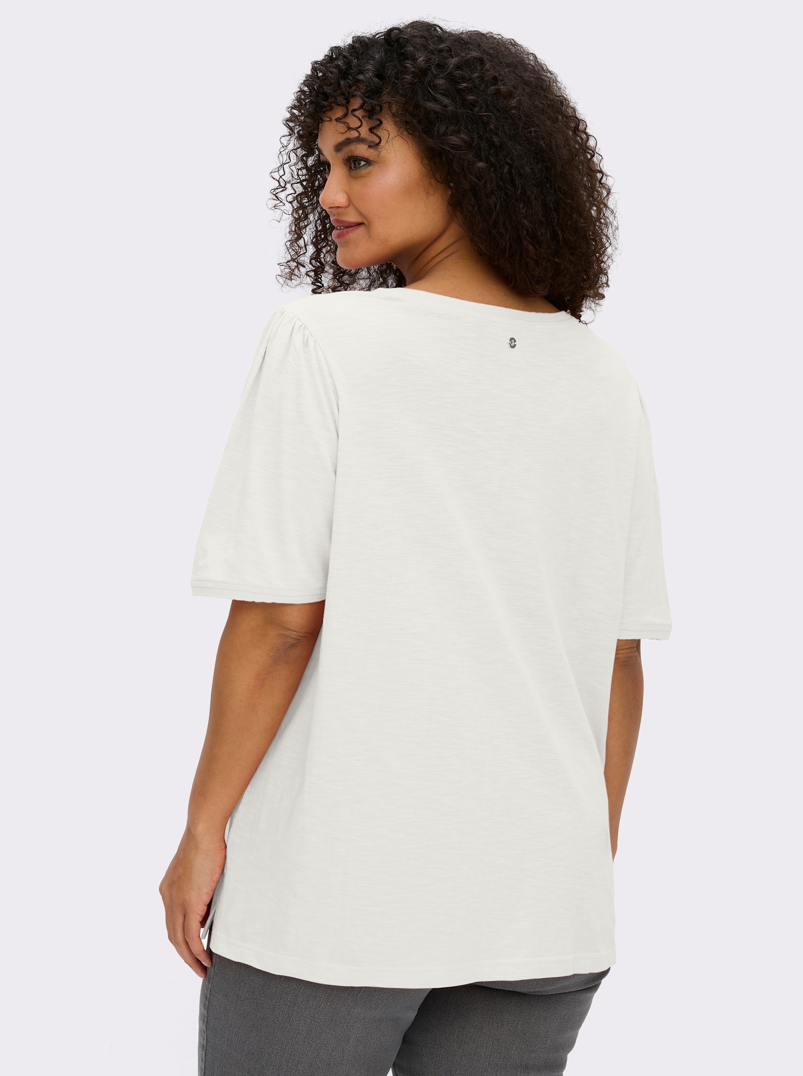 sheego V-Shirt in Flammgarn-Struktur - ecru