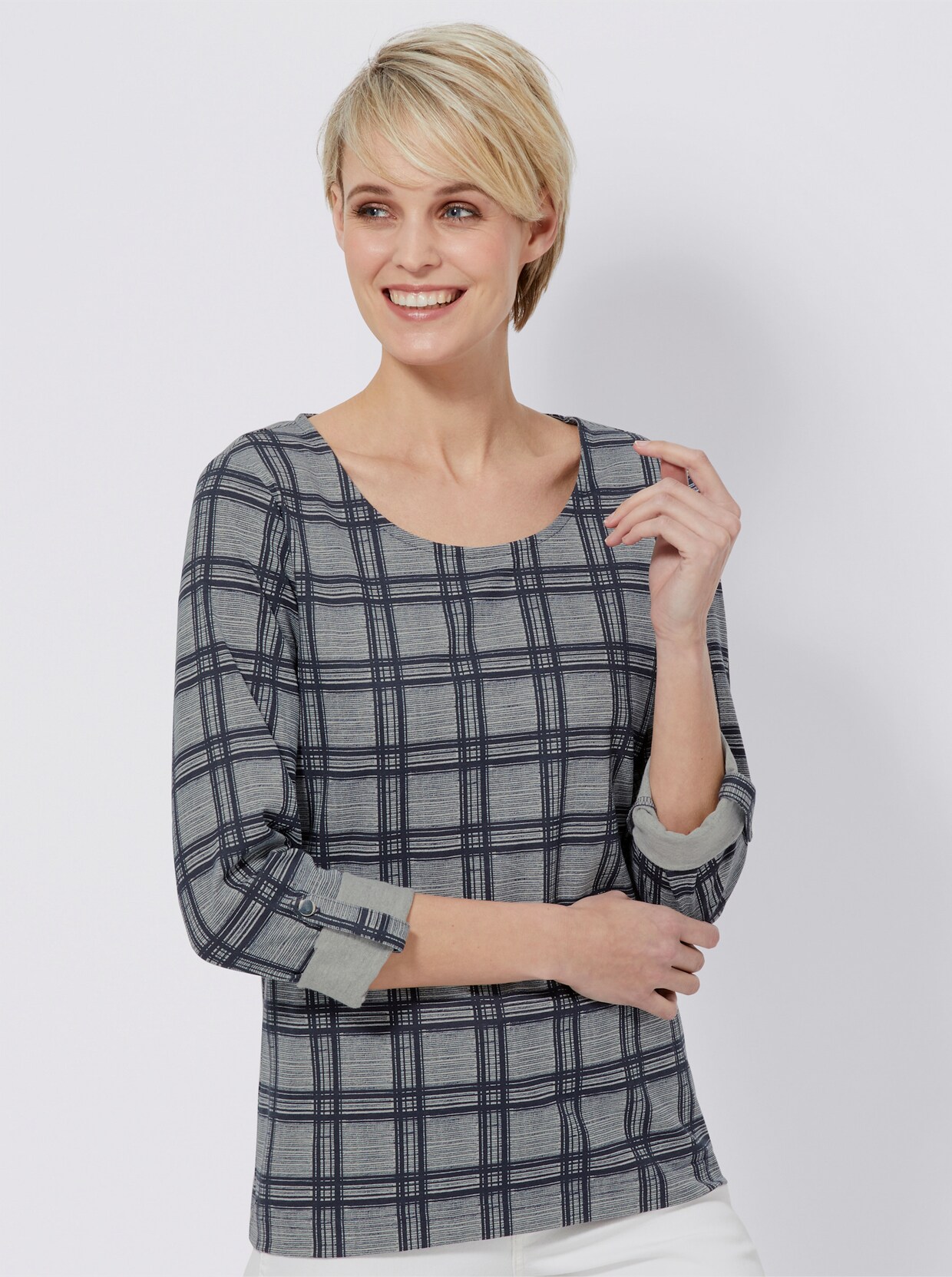 Langarmshirt - marine-kariert
