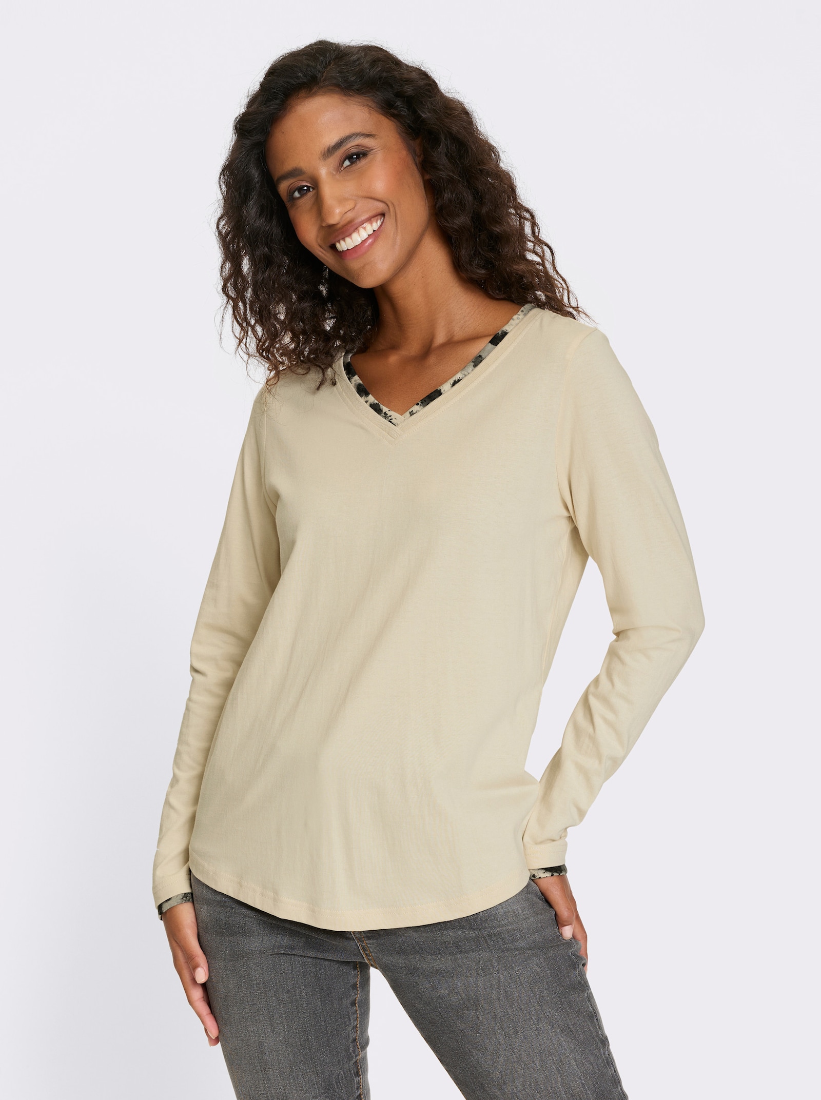 heine Langarmshirt mit Animalprint-Details - sand