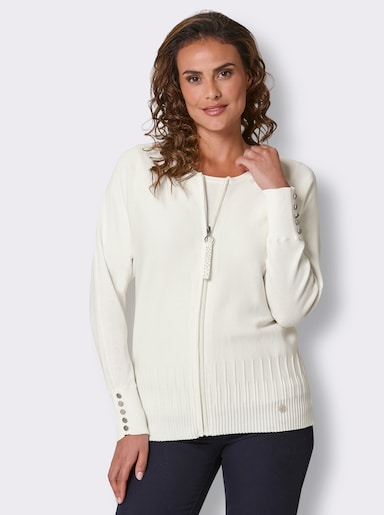 CREATION L PREMIUM Feinstrickjacke mit Fledermaus-Ärmeln - ecru