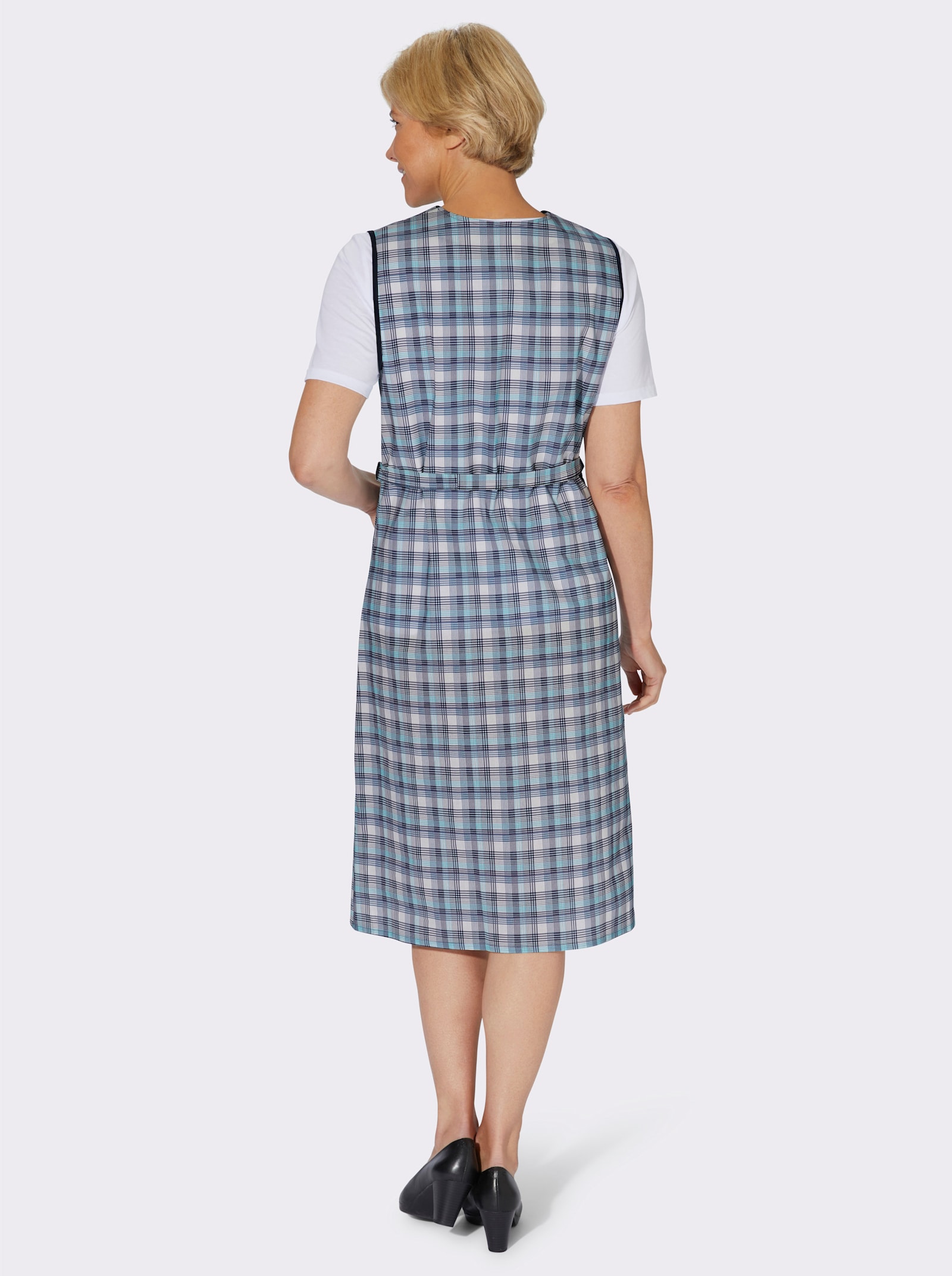 Schort met ritssluiting en ruitpatroon - aquamarine geruit