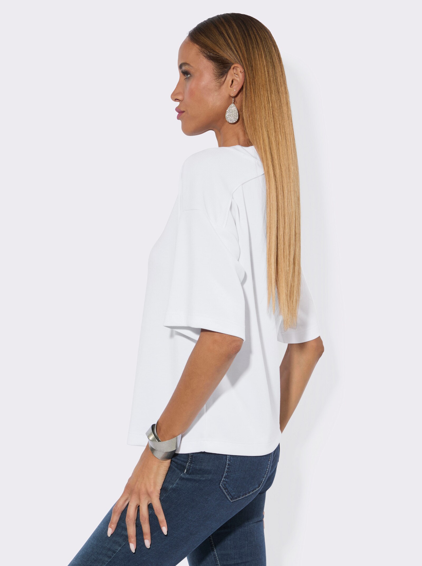 Sweatshirt mit Druck hinten - weiß-jeansblau-bedruckt