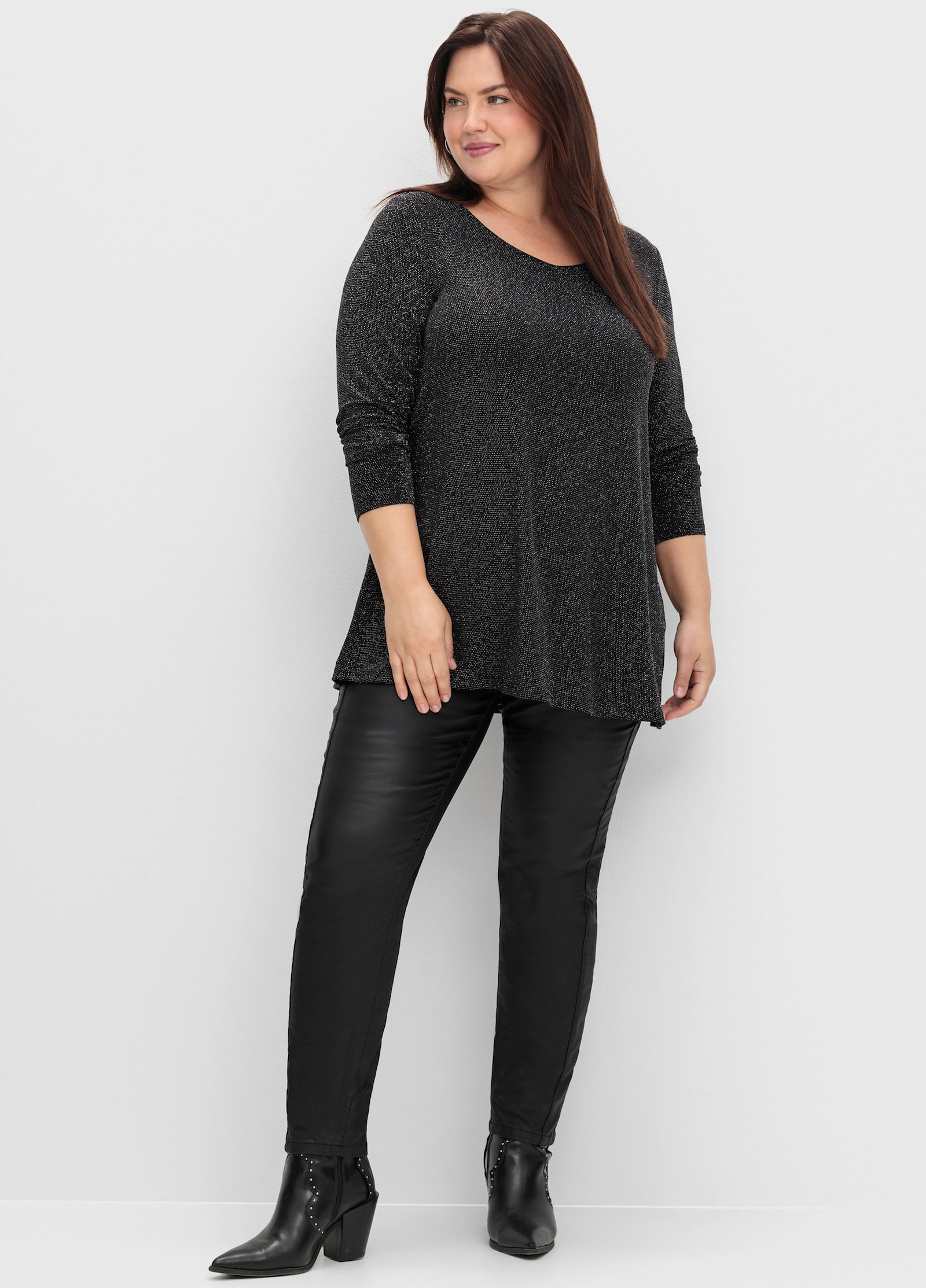 sheego Longshirt mit Effektgarn - schwarz