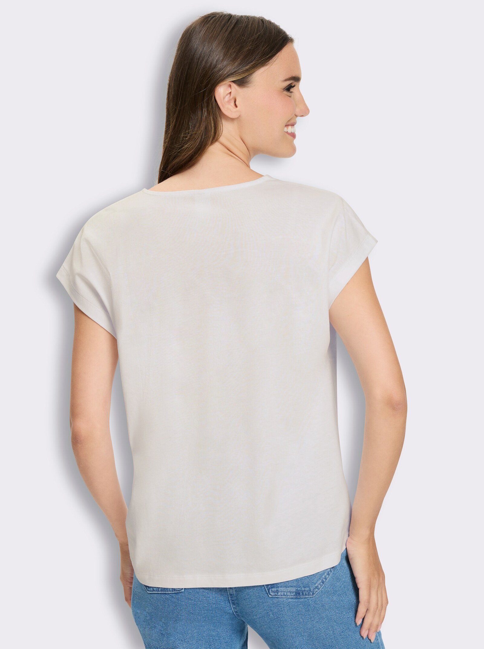 Kurzarmshirt mit Foliendruck - weiß-jeansblau