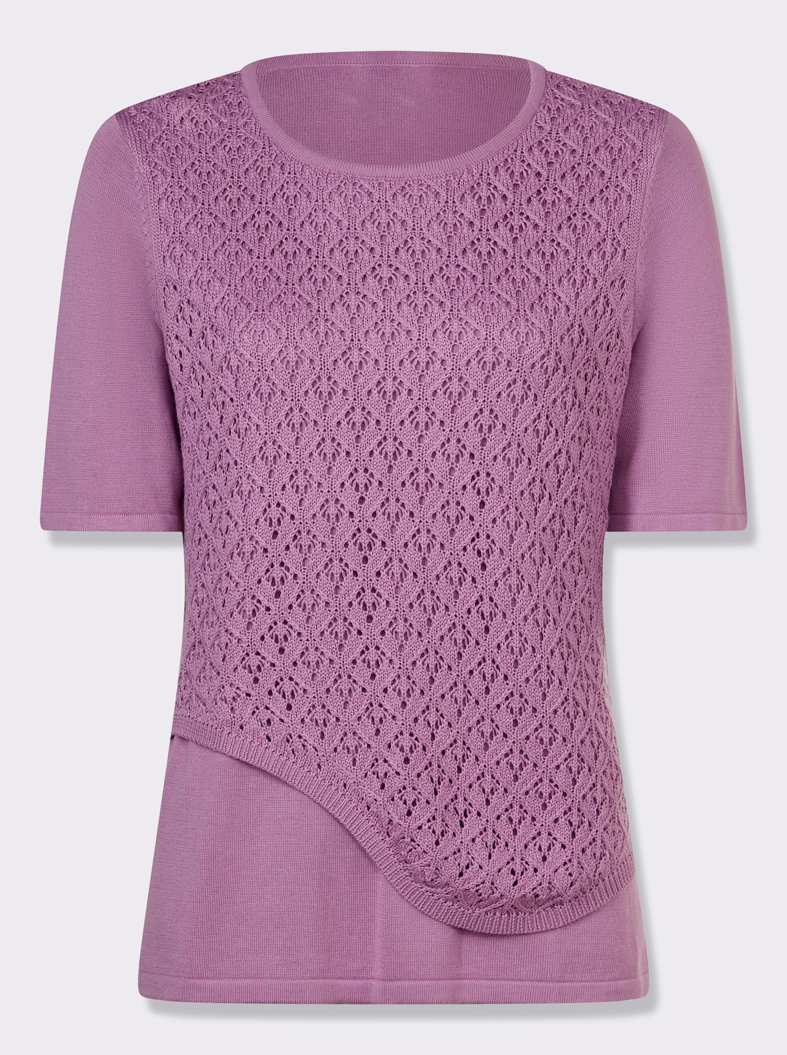2-in-1-Pullover mit Ajourmuster-Einsatz - orchidee