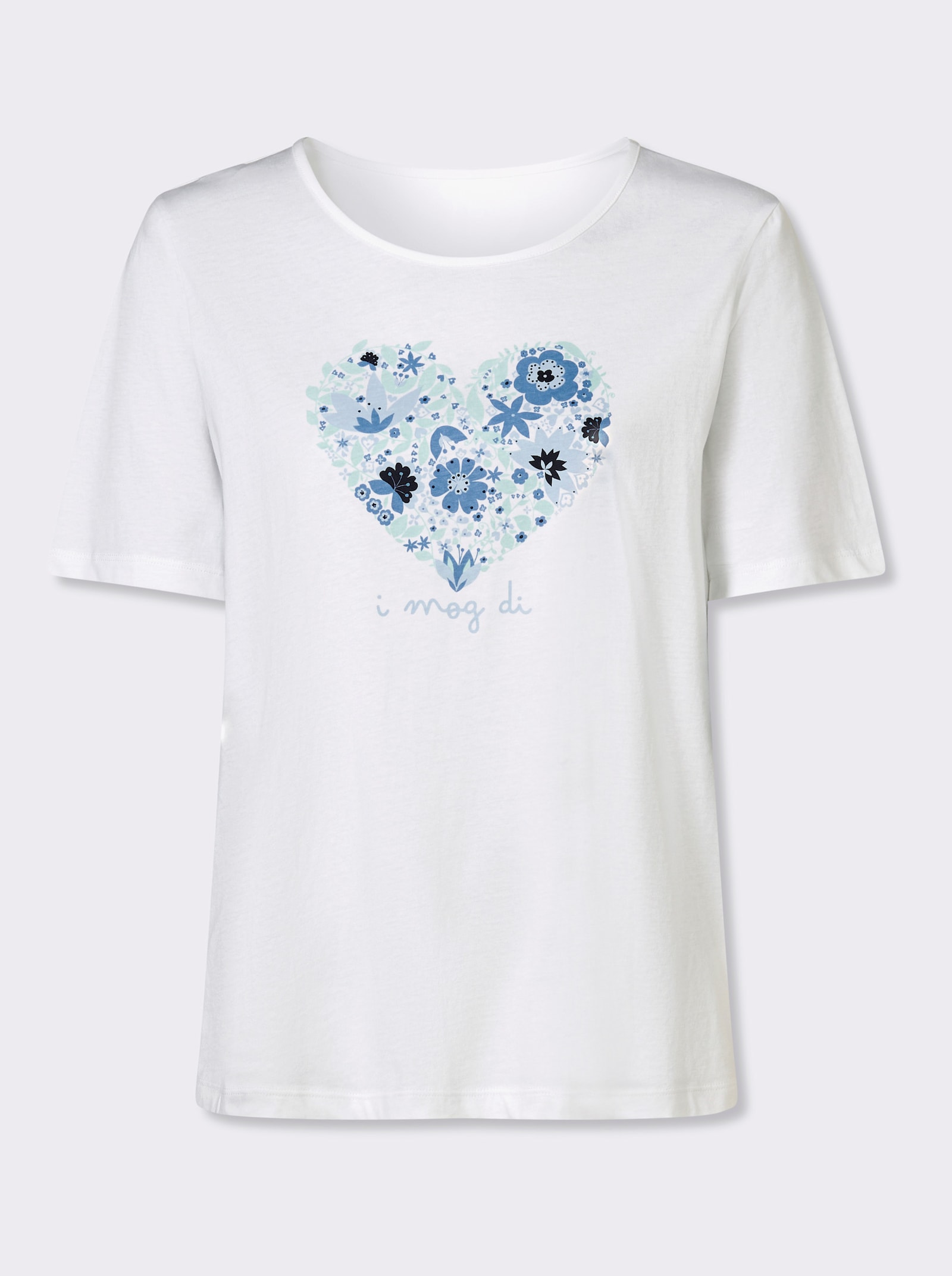 Tričko s krátkým rukávem a potiskem se srdíčky na předním dílu - bílá-ledová modrá