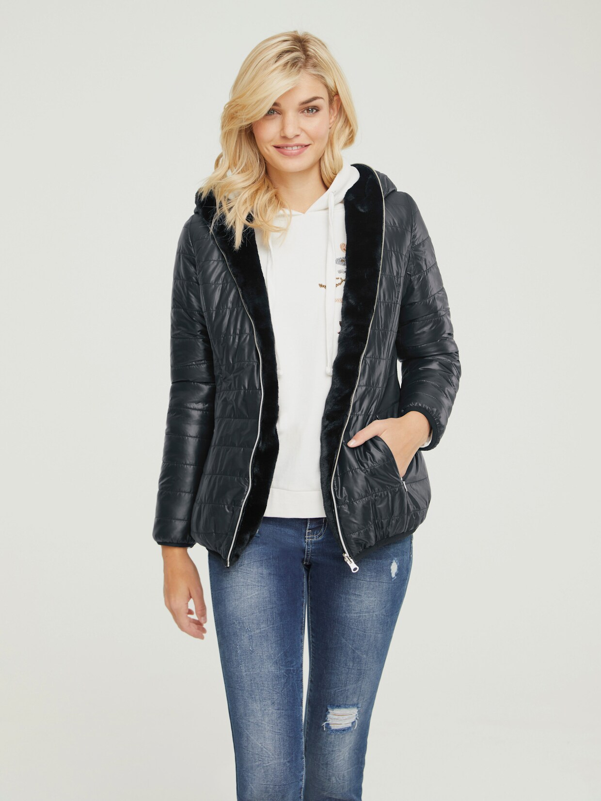 heine Webpelz-Jacke - schwarz