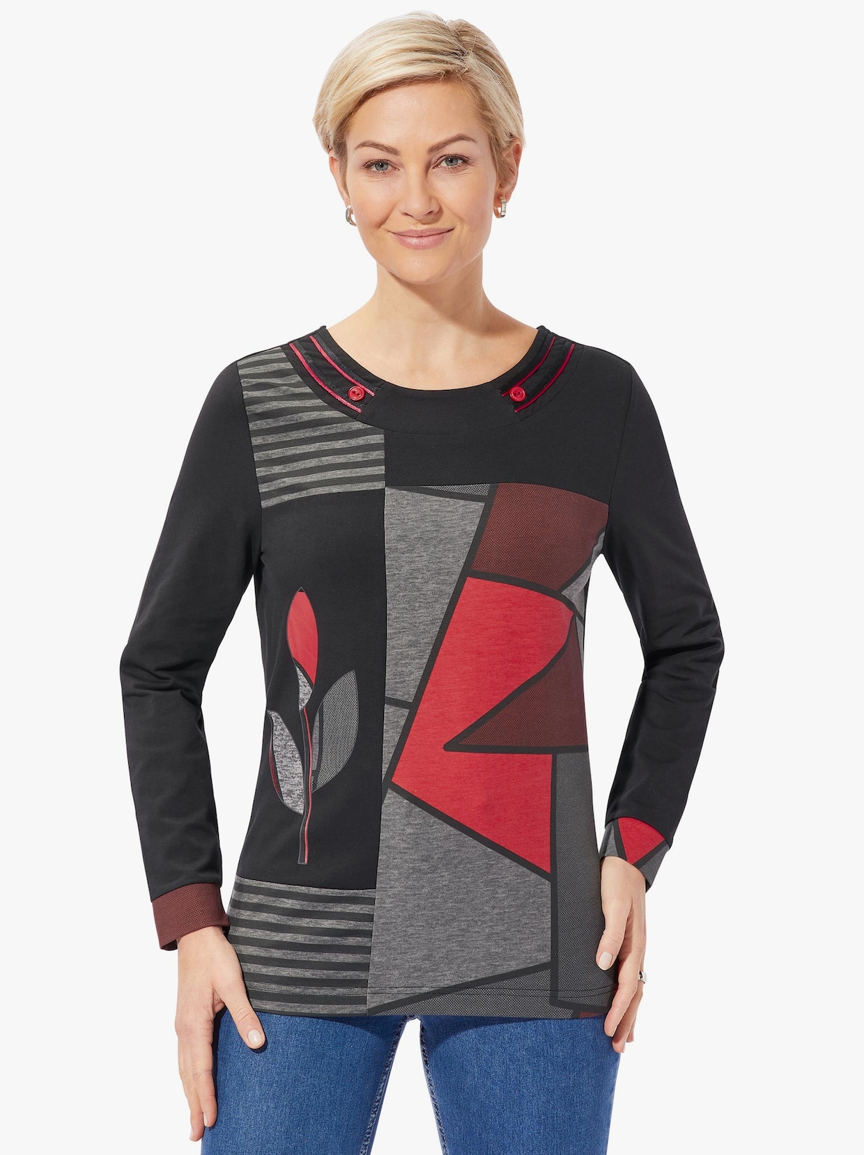 Tričko s kulatým výstřihem - černá-červená vzor