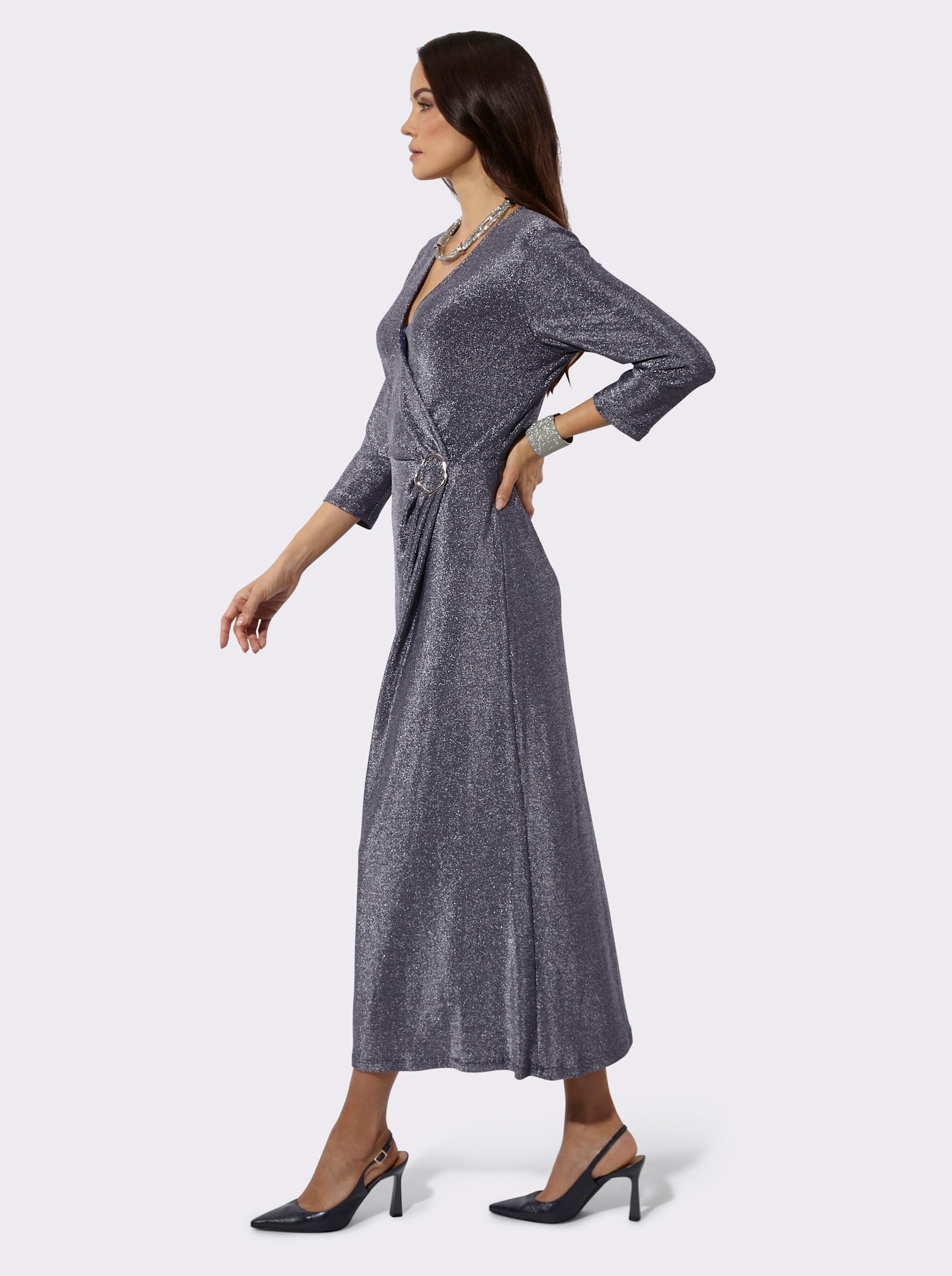 A-Linien-Kleid mit Deko-Spange - silberfarben-marine
