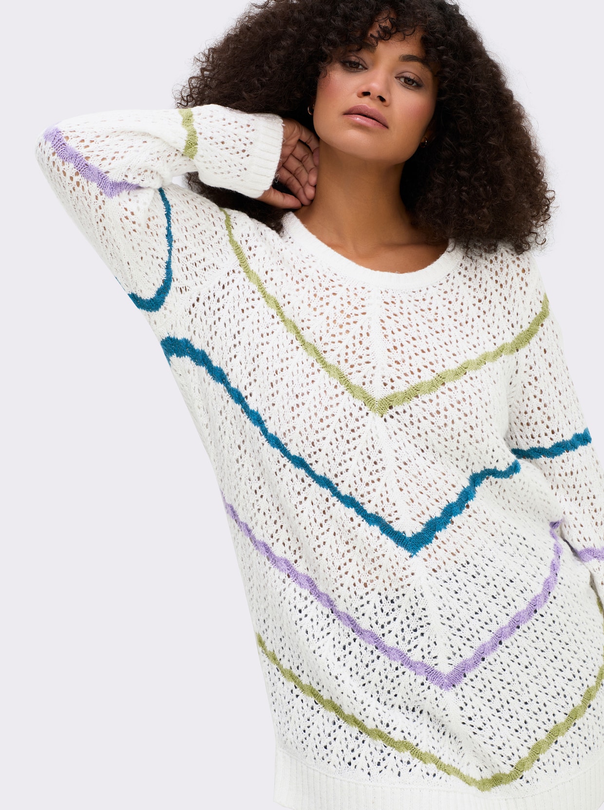 sheego Ajourpullover - ecru-gemustert
