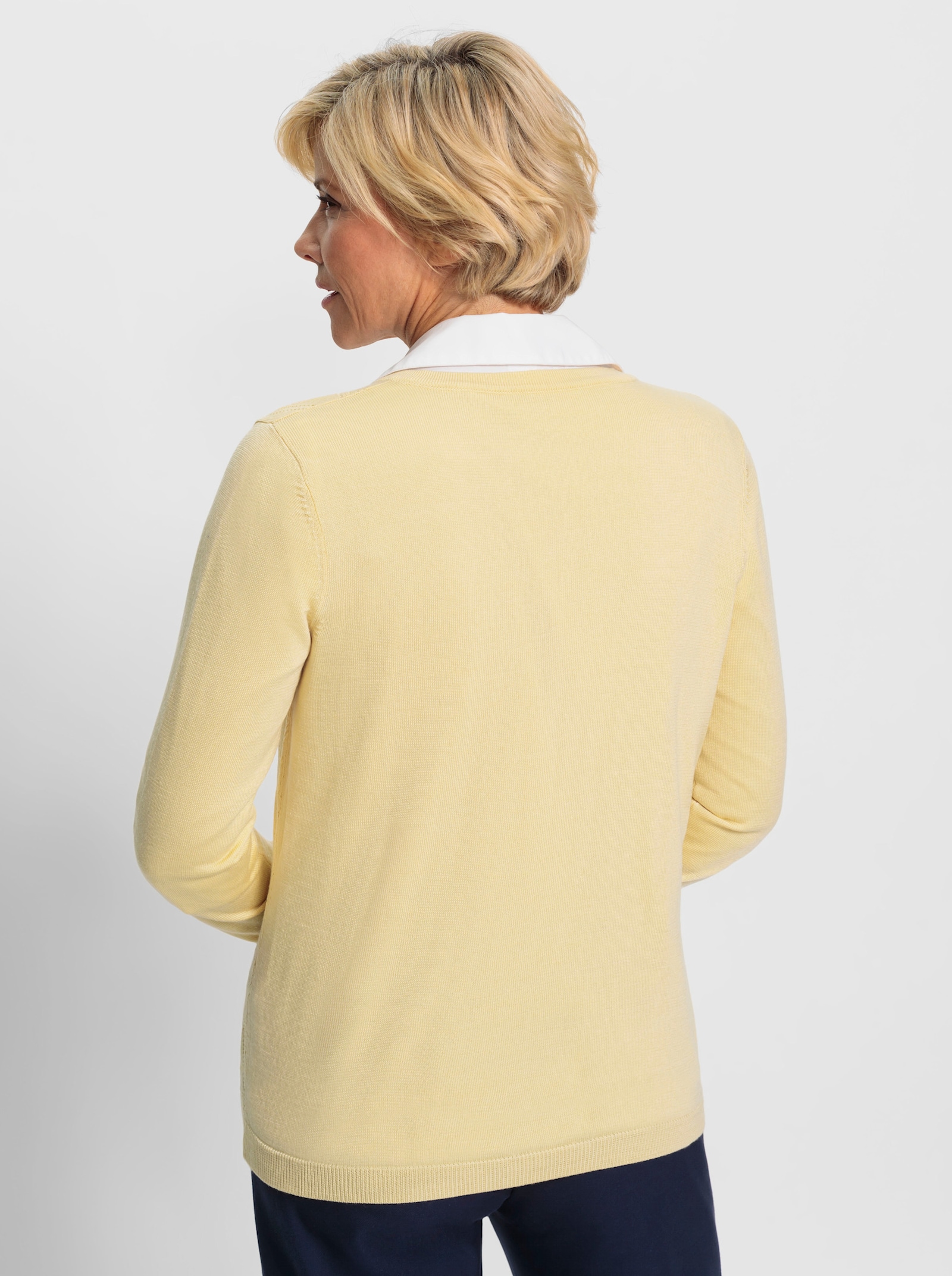 Ajourstrickjacke mit Rautenmuster - vanille