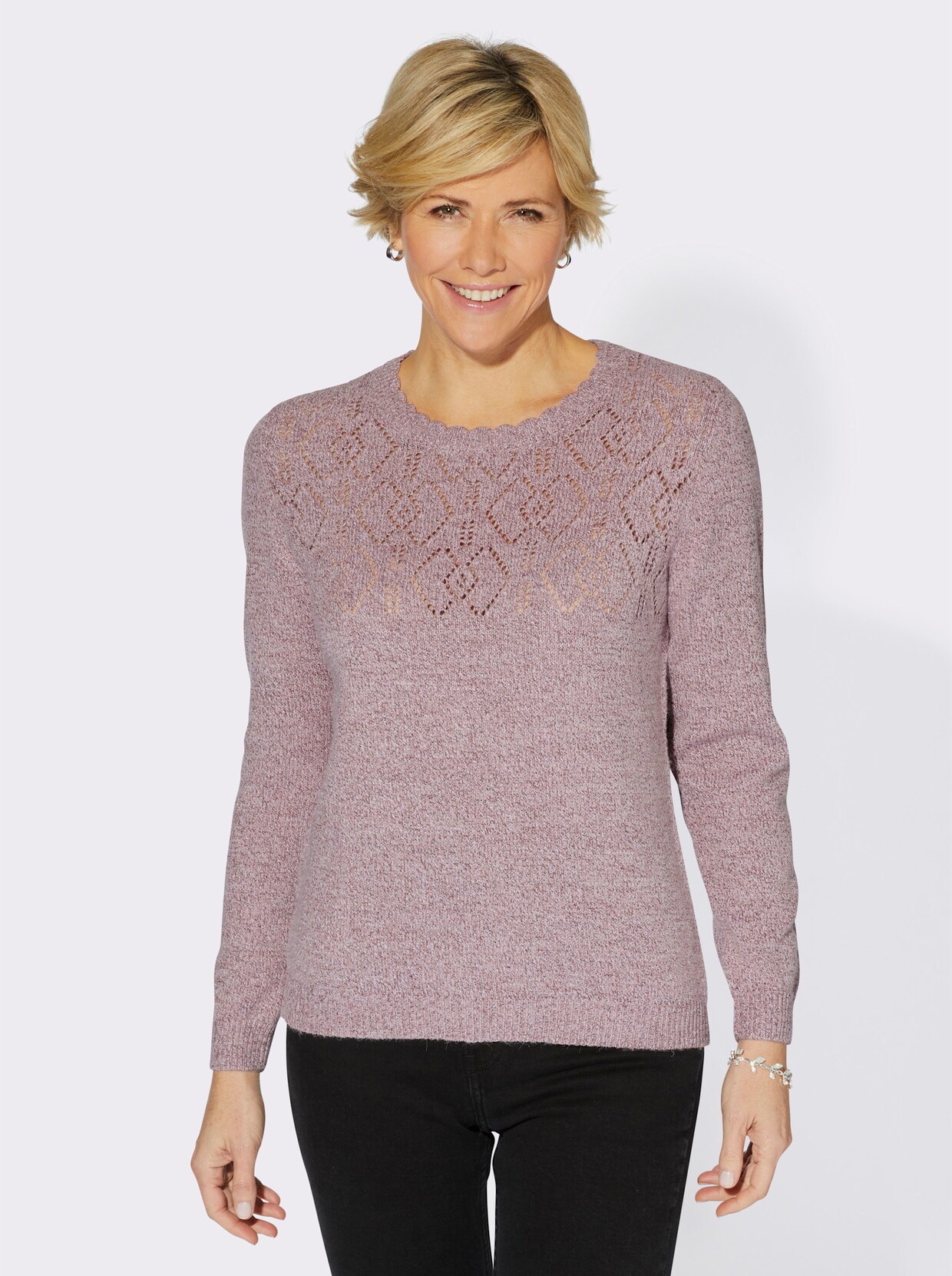 Pullover met ronde hals - mauve gemêleerd