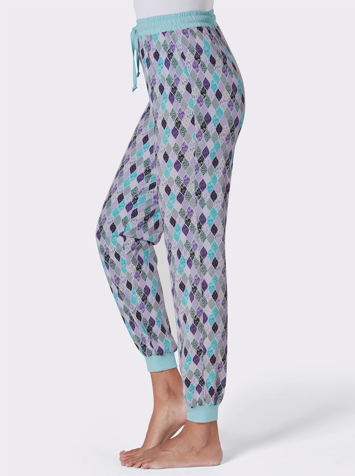 wäschepur Pyjama-Broek - aquamarine/lila bedrukt