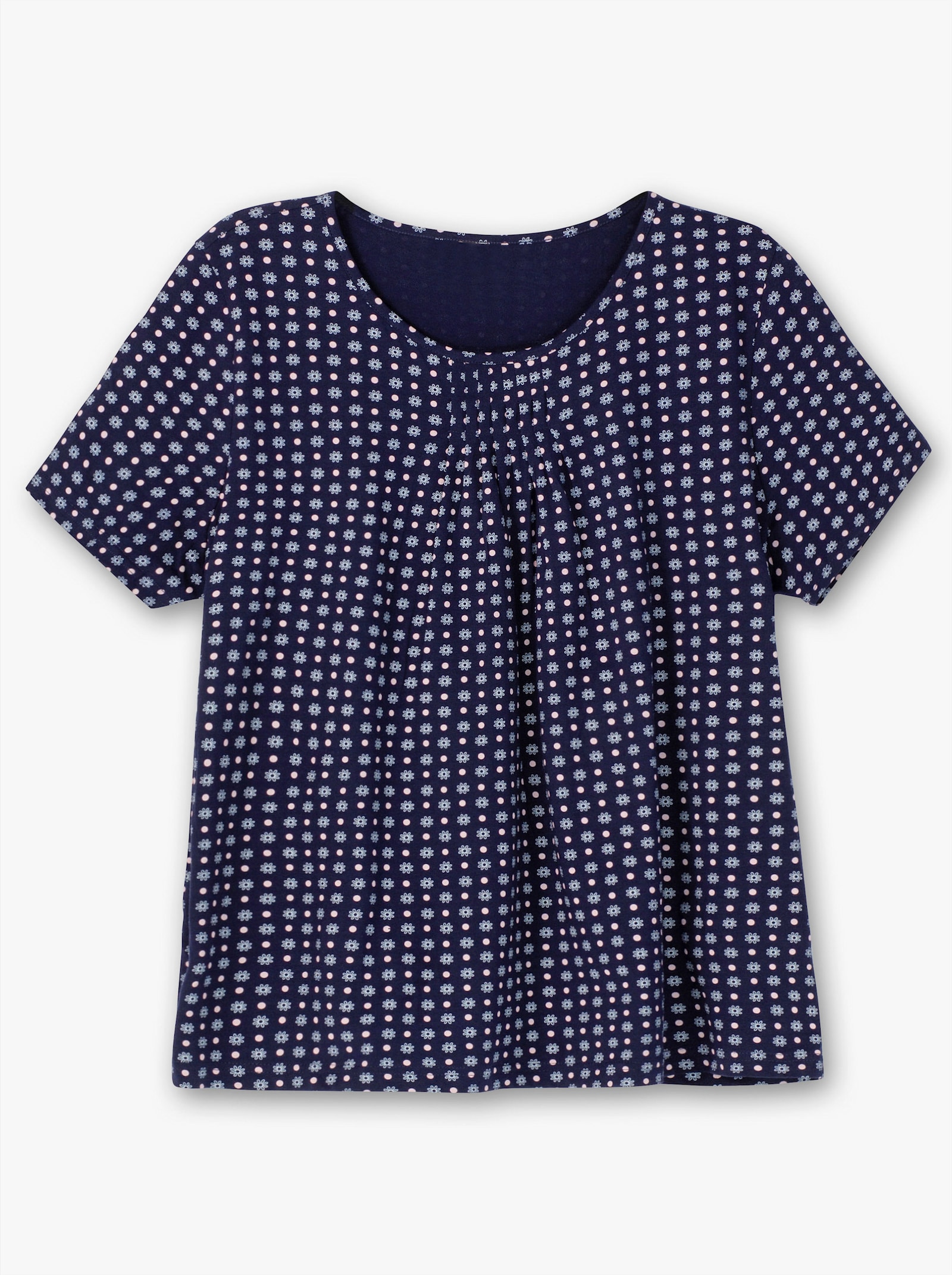 Kurzarmshirt im Minimaldessin - marine-gemustert