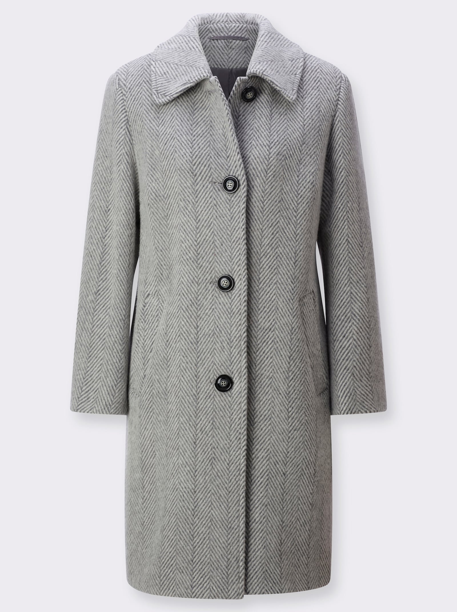 Wollen mantel in visgraatdessin - grijs/ecru gedessineerd