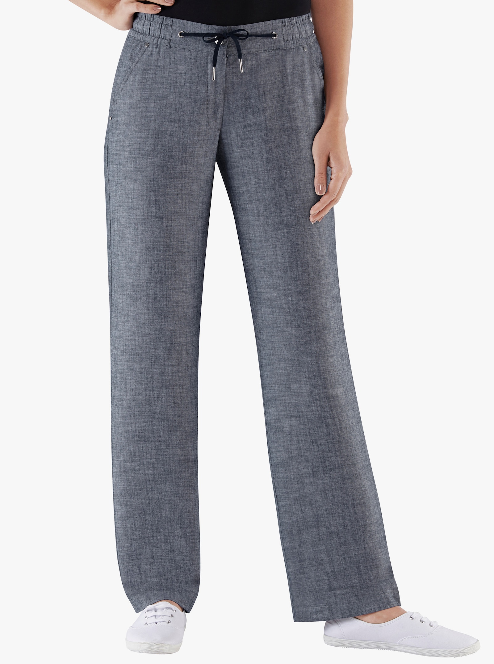 Bootcut-broek met comfortband en tunnelkoord - marine