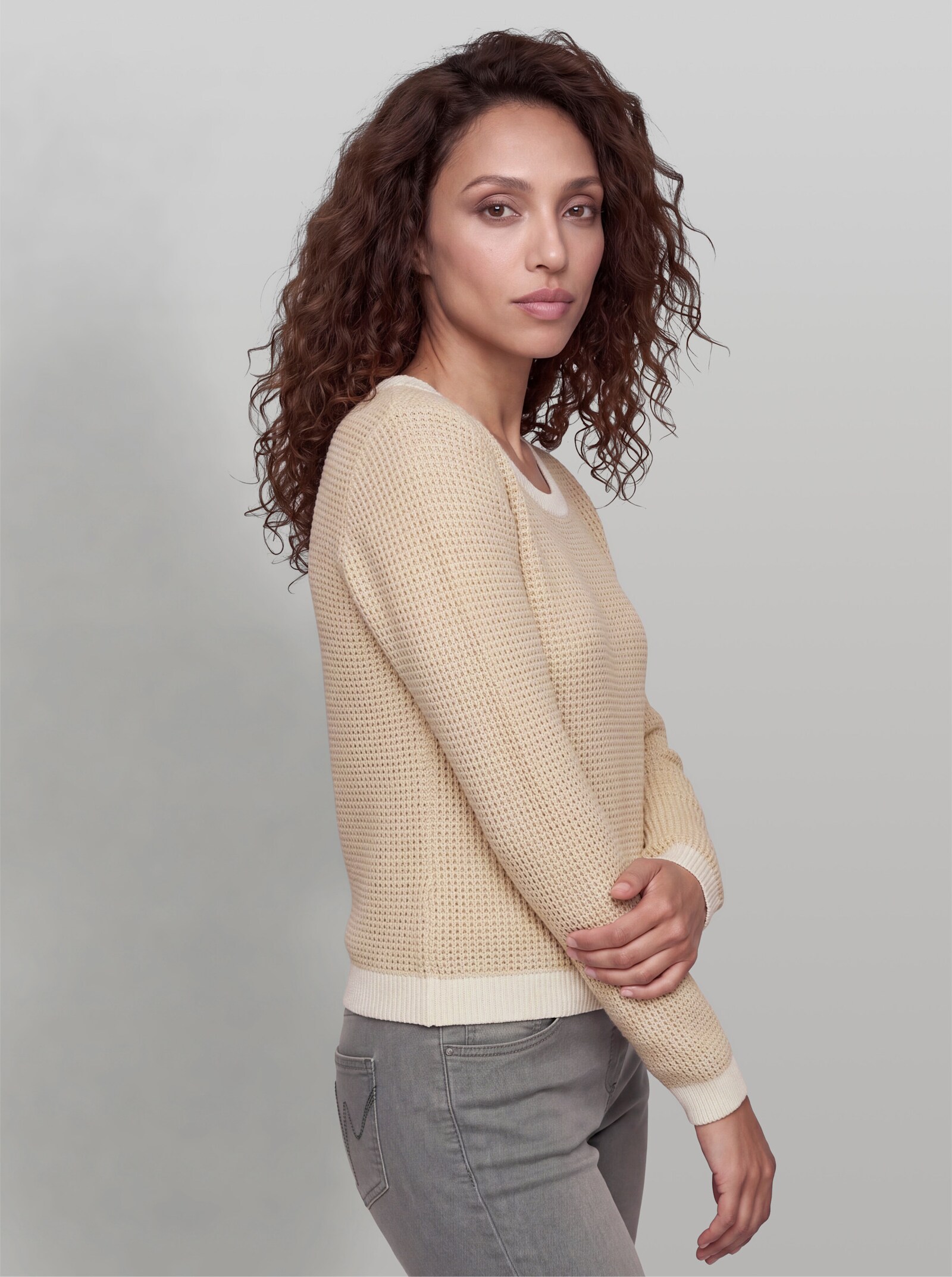 heine Pullover mit Kontrast-Bündchen - sand
