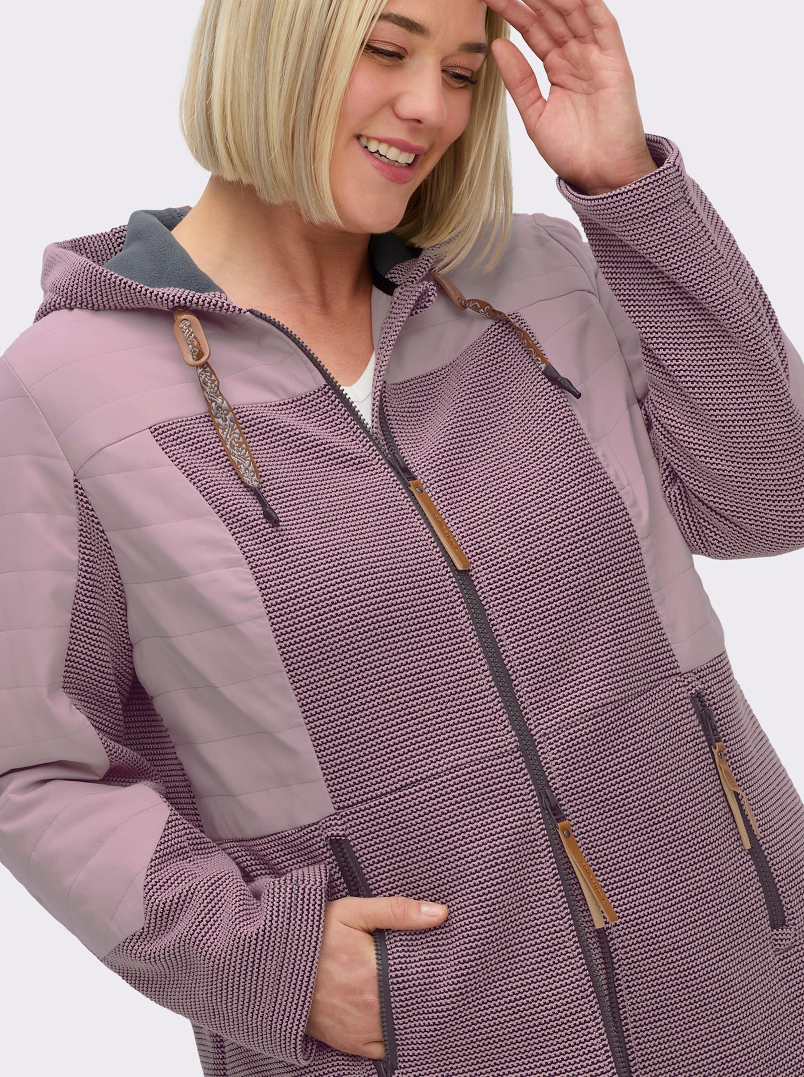 Übergangsjacke im Mix aus Fleece und Stepp - mauve