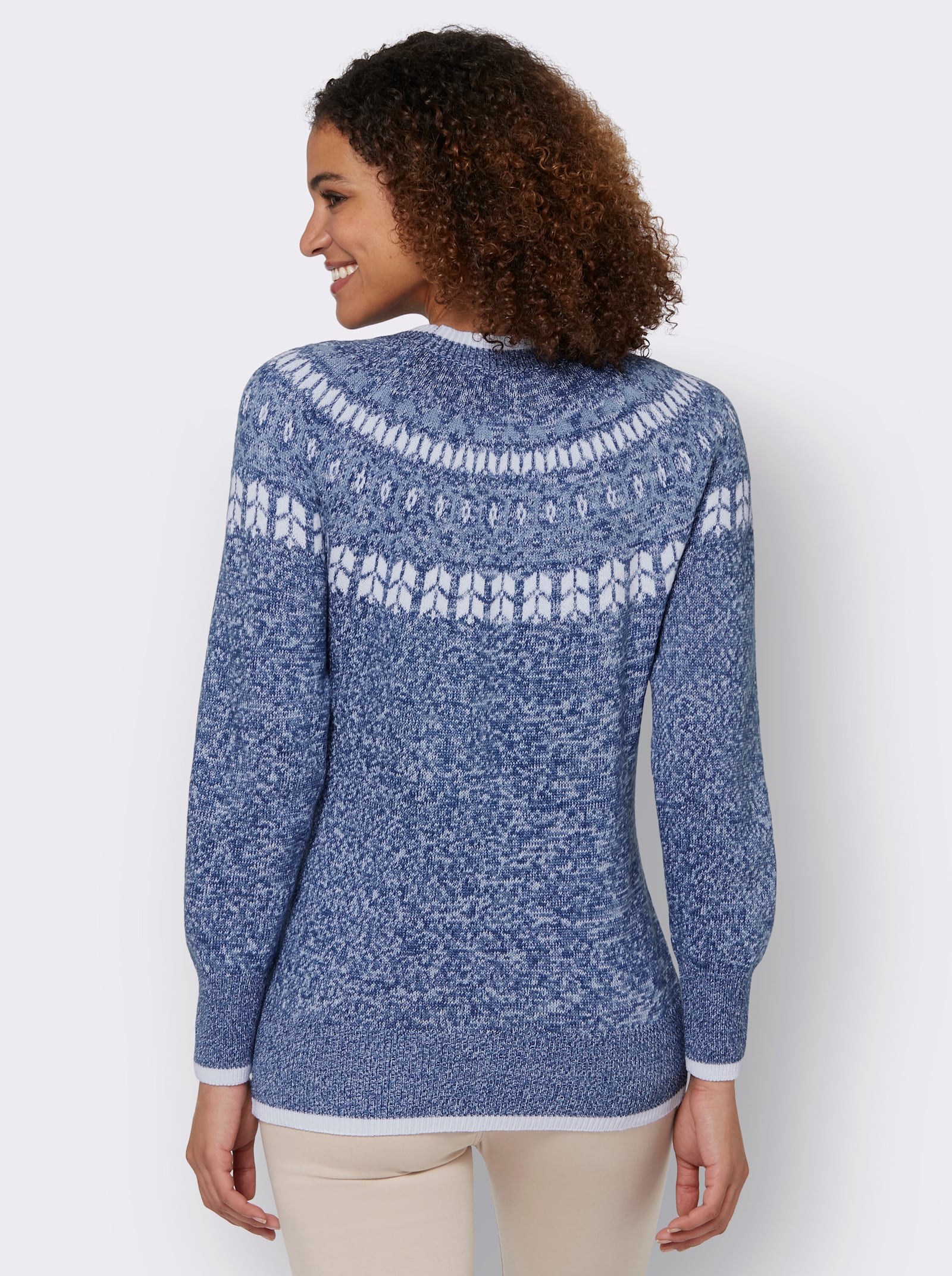 Norwegerpullover mit breiten Rippbündchen - jeansblau-bleu-meliert