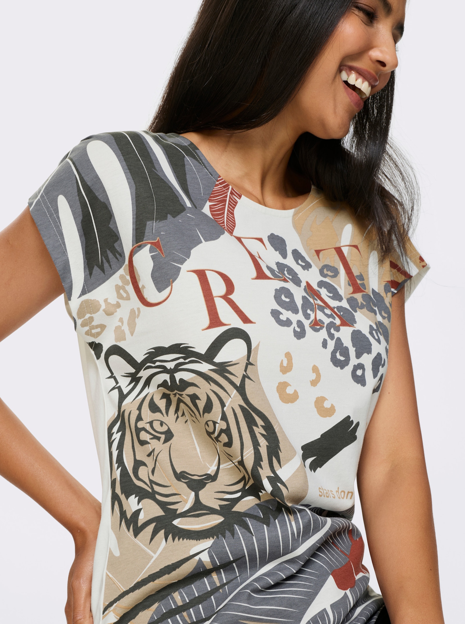 T-shirt à manches courtes - écru-anthracite imprimé