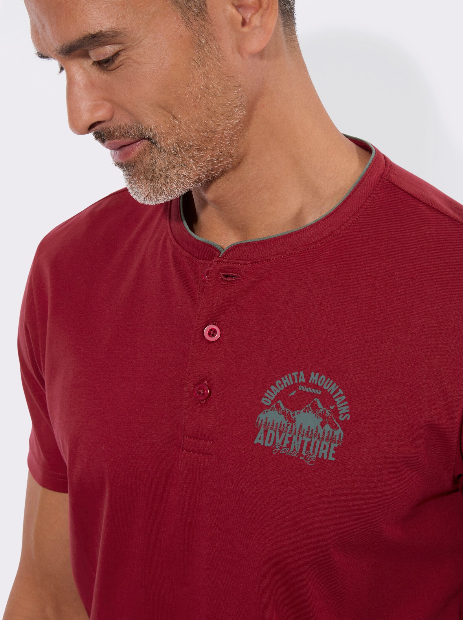 Henleyshirt mit kleinem Druck-Motiv - kirsche