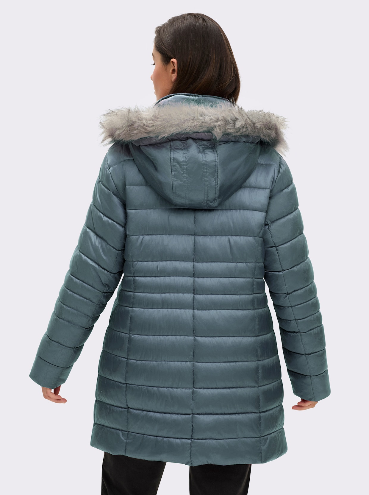 Steppjacke mit Pelz-Imitat - jade