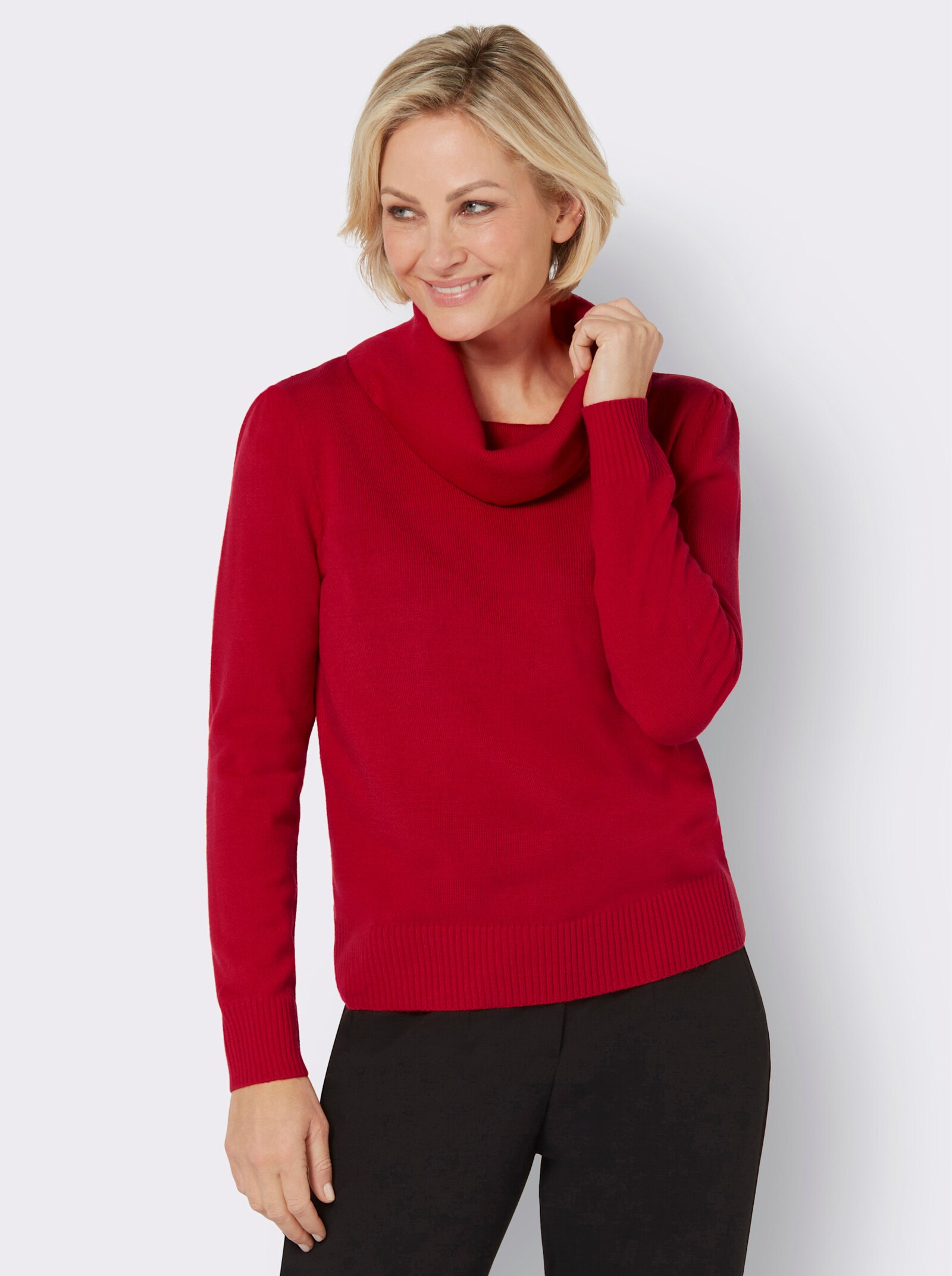 Pullover met rolkraag en rimpeling op de schouders - rood