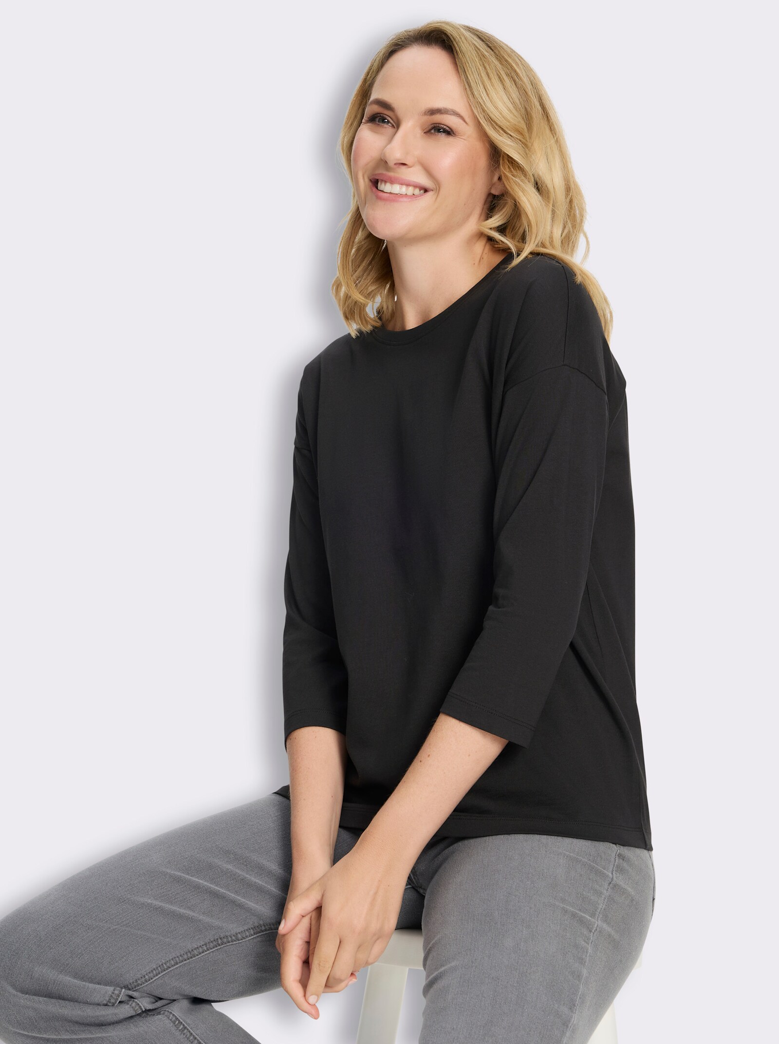 3/4-Arm-Shirt in Baumwoll-Qualität - schwarz