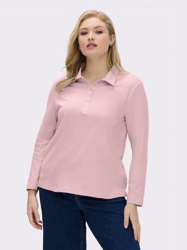 Langarm-Poloshirt in reiner Baumwoll-Qualität - rosé