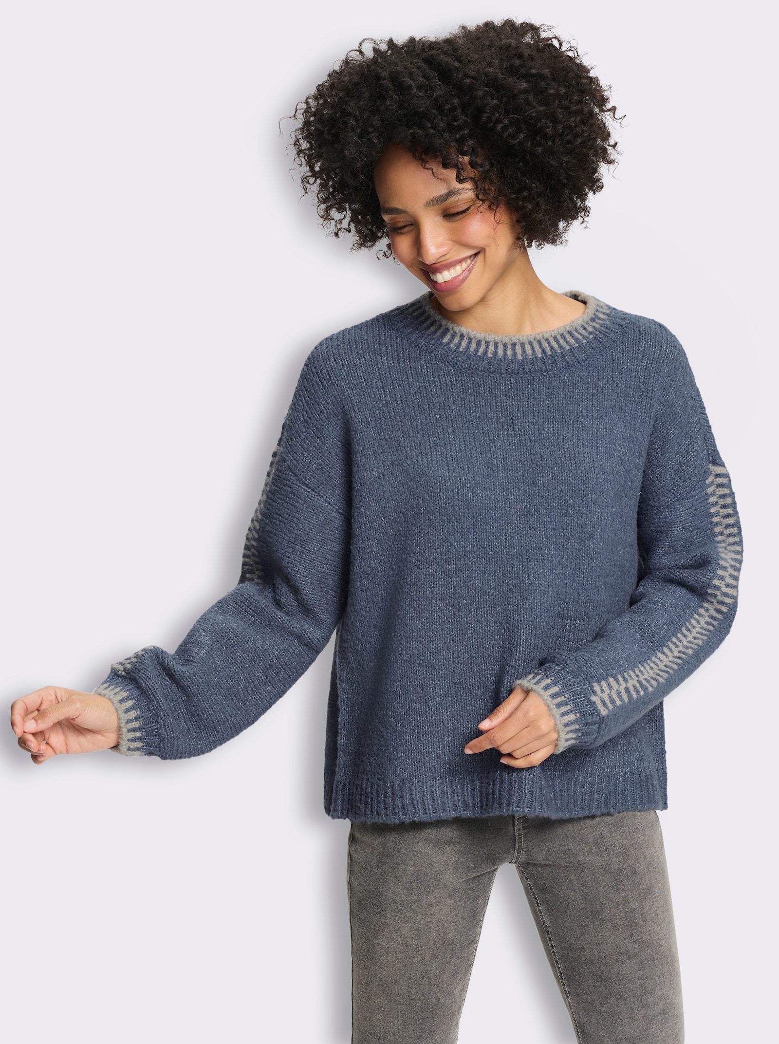 heine Strickpullover mit Kontrast-Details - rauchblau