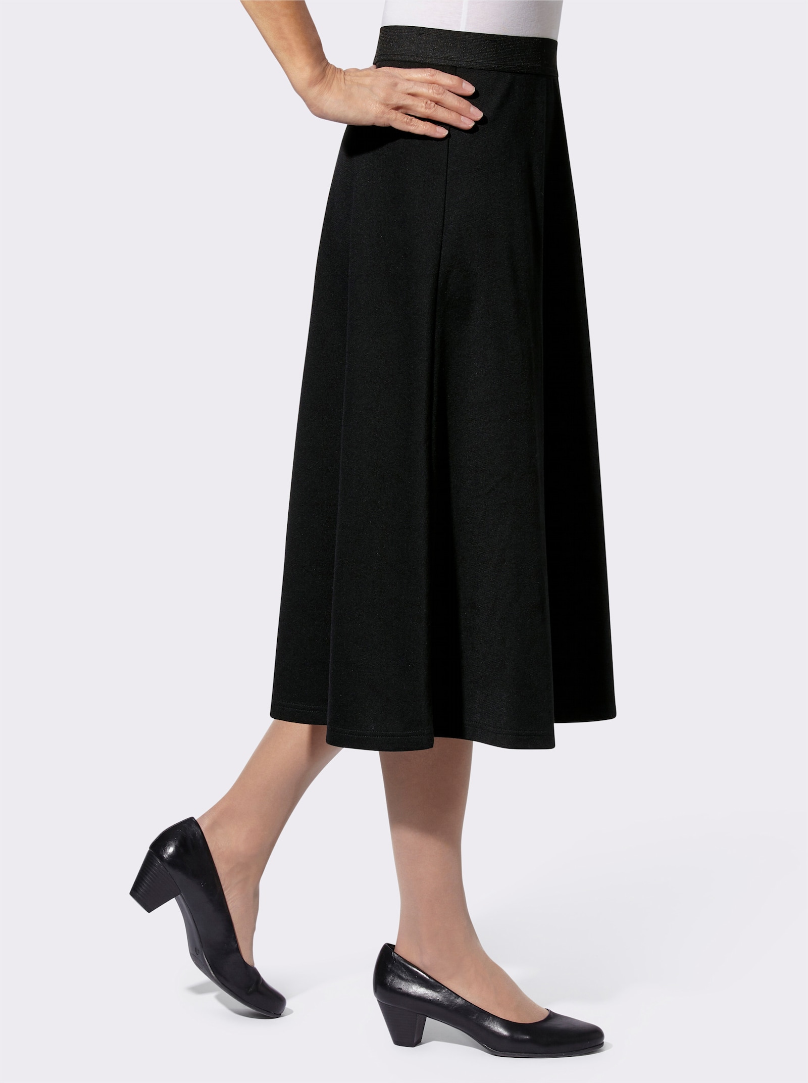 Jerseyrok met contrastband - zwart + antraciet gemêleerd