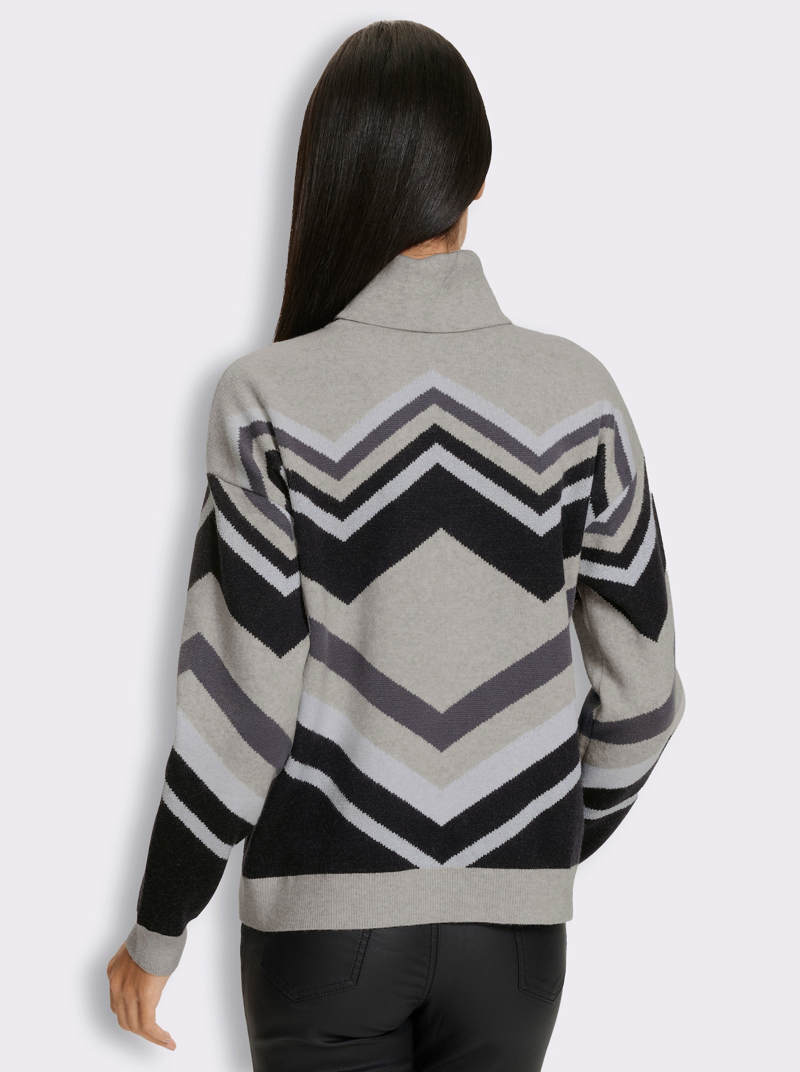 heine Rollkragenpullover mit Effektgarn - hellgrau-schwarz-gemustert