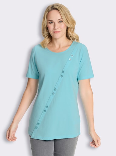 Longshirt mit Dekoknöpfen - aquamarin