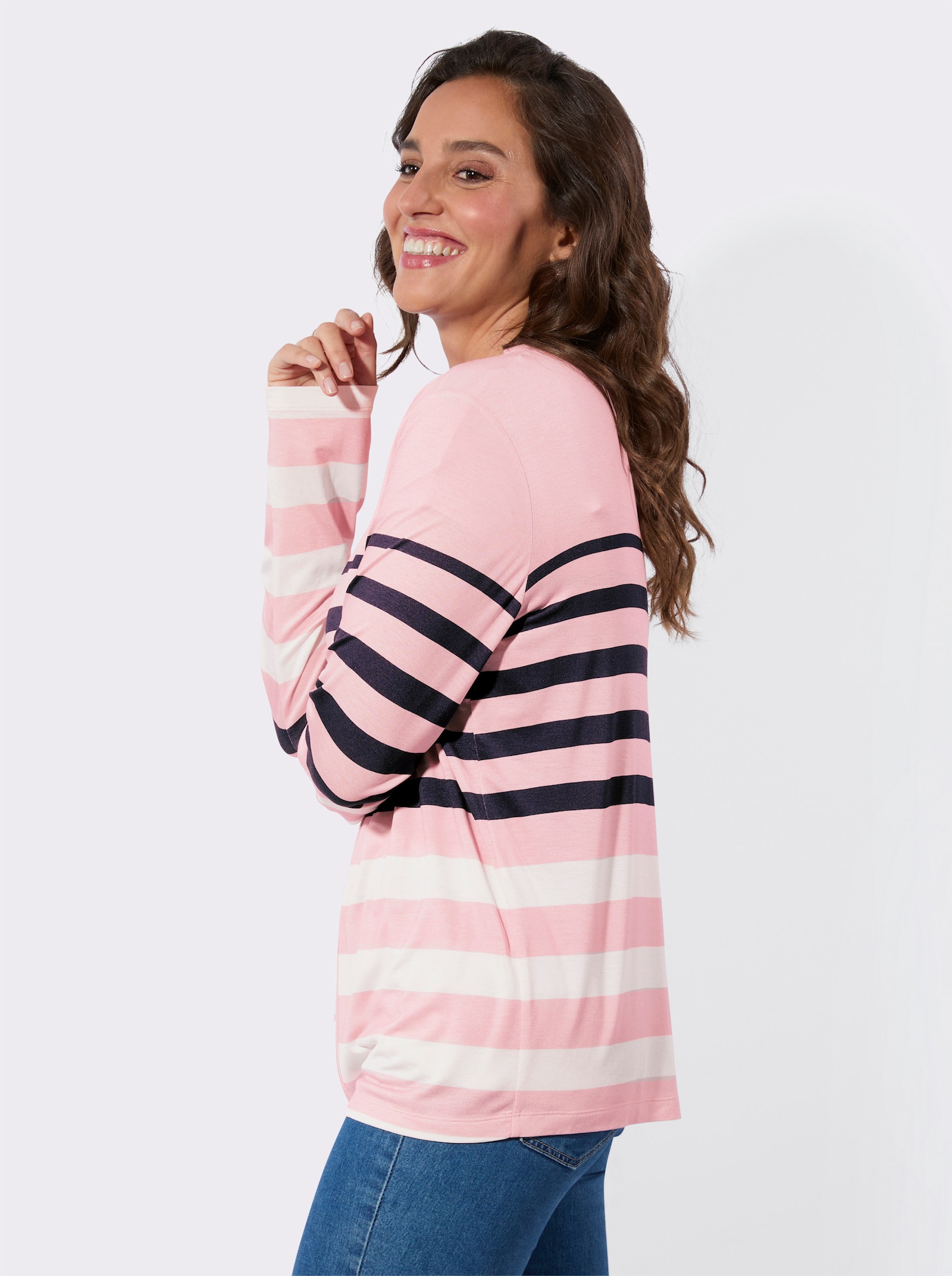 Twin-Set im Ringel-Dessin - rosé-marine-geringelt